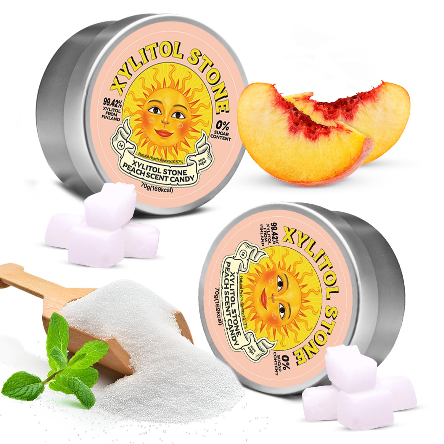 XYLITOL STONE Xylitol Candy - Vegan, Keto Friendly, Gluten Free - Peach - 2 Pack