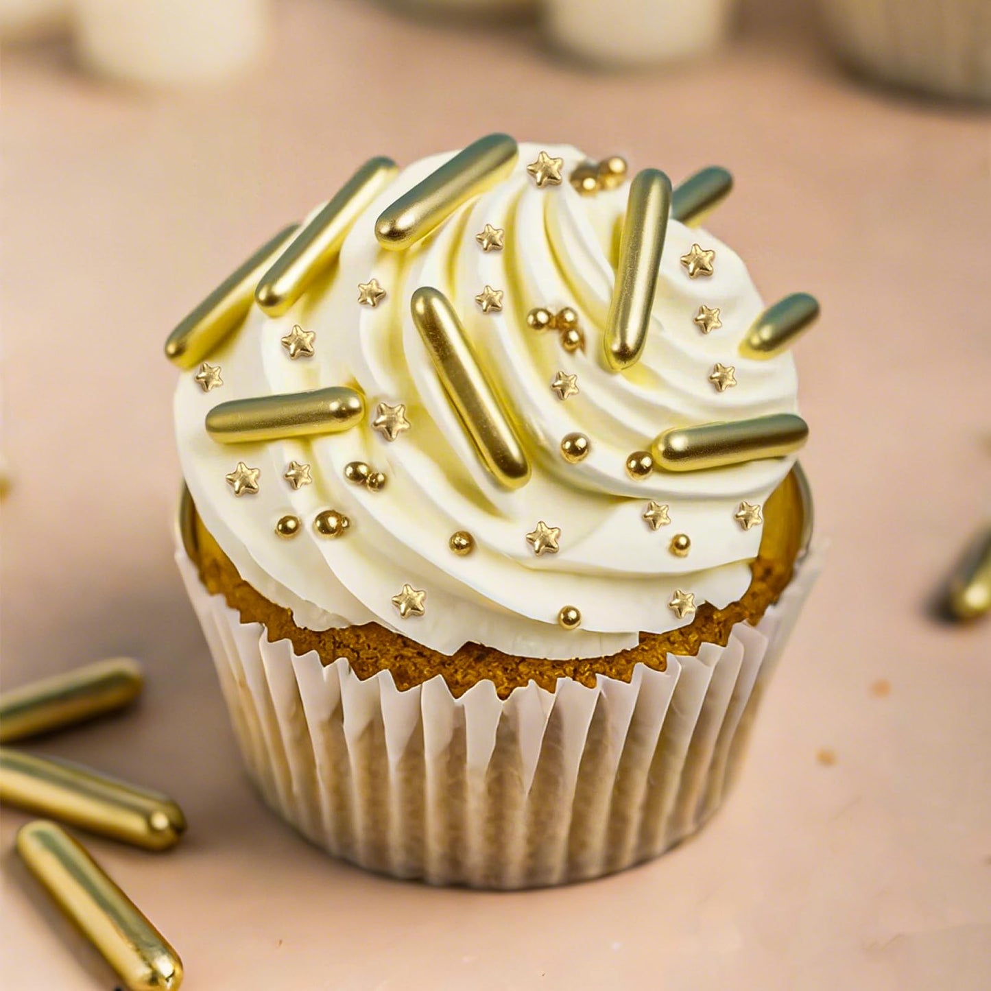 Twisweet Gold Pearl Star Rods Sprinkles for Cake Decorating, Edible Sugar Pearls for Baking, Mix Size Cake Topper Ice Cream Cupc