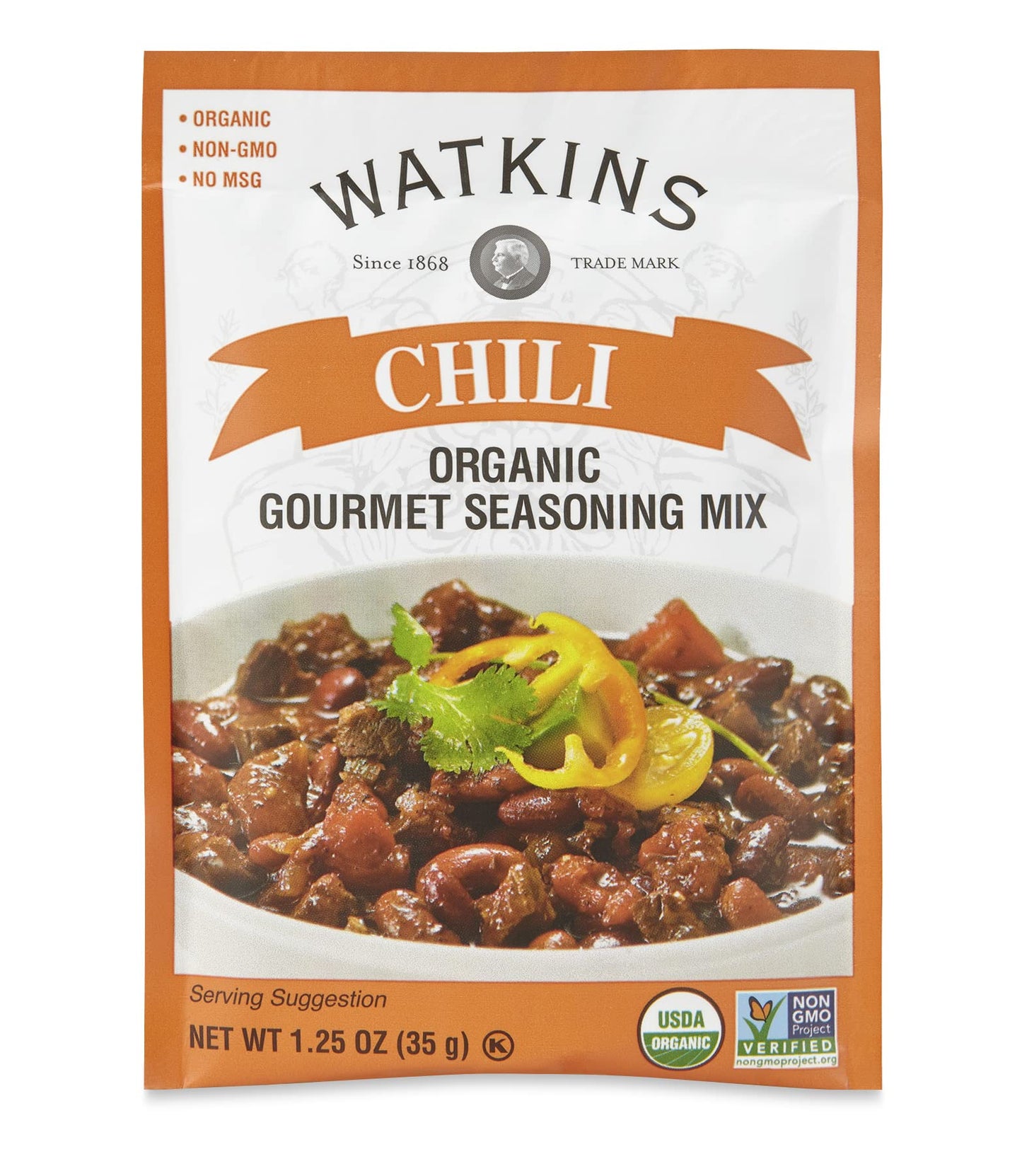 Watkins Organic Chili Gourmet Seasoning Mix, 1.25 Oz. Packets (Pack Of 12)