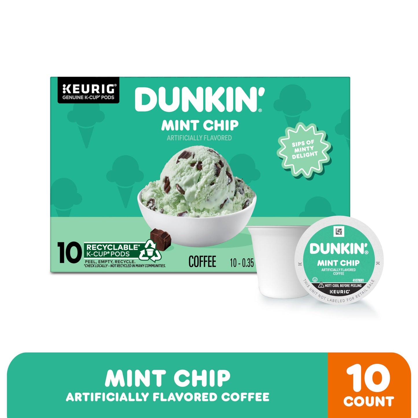 Dunkin Mint Chip Artificially Flavored Coffee, Keurig K-Cup Pods, 10 Count Box