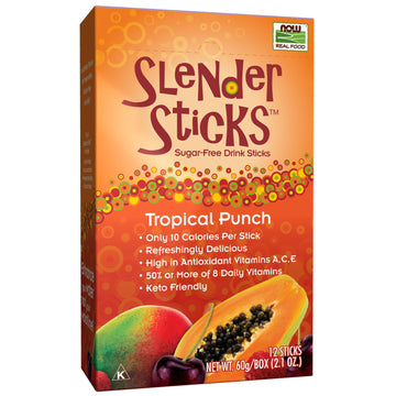Now Foods, Slender Sticks, Tropical Punch, 15 Calories Per Stick, Refreshingly Delicious, With Antioxidant Vitamins A,C, E, 12/B