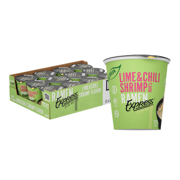 Ramen Express Lime Chili Shrimp Flavor Ramen Cup Noodle  2.25 Oz Each (Pack Of 12) | Animal-Free Ramen Noodles | All Plant-Based | Made In U.S. With Finest American Flour