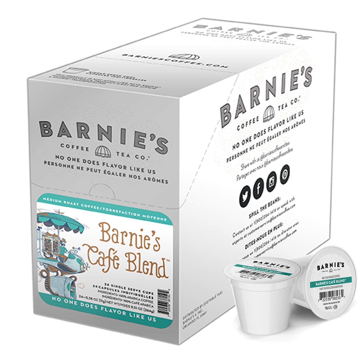 BARNIES COFFEE TEA Cafe Blend Coffee Pods, Medium Roast, Compatible with Keurig, 22 Count, Model 722538381504