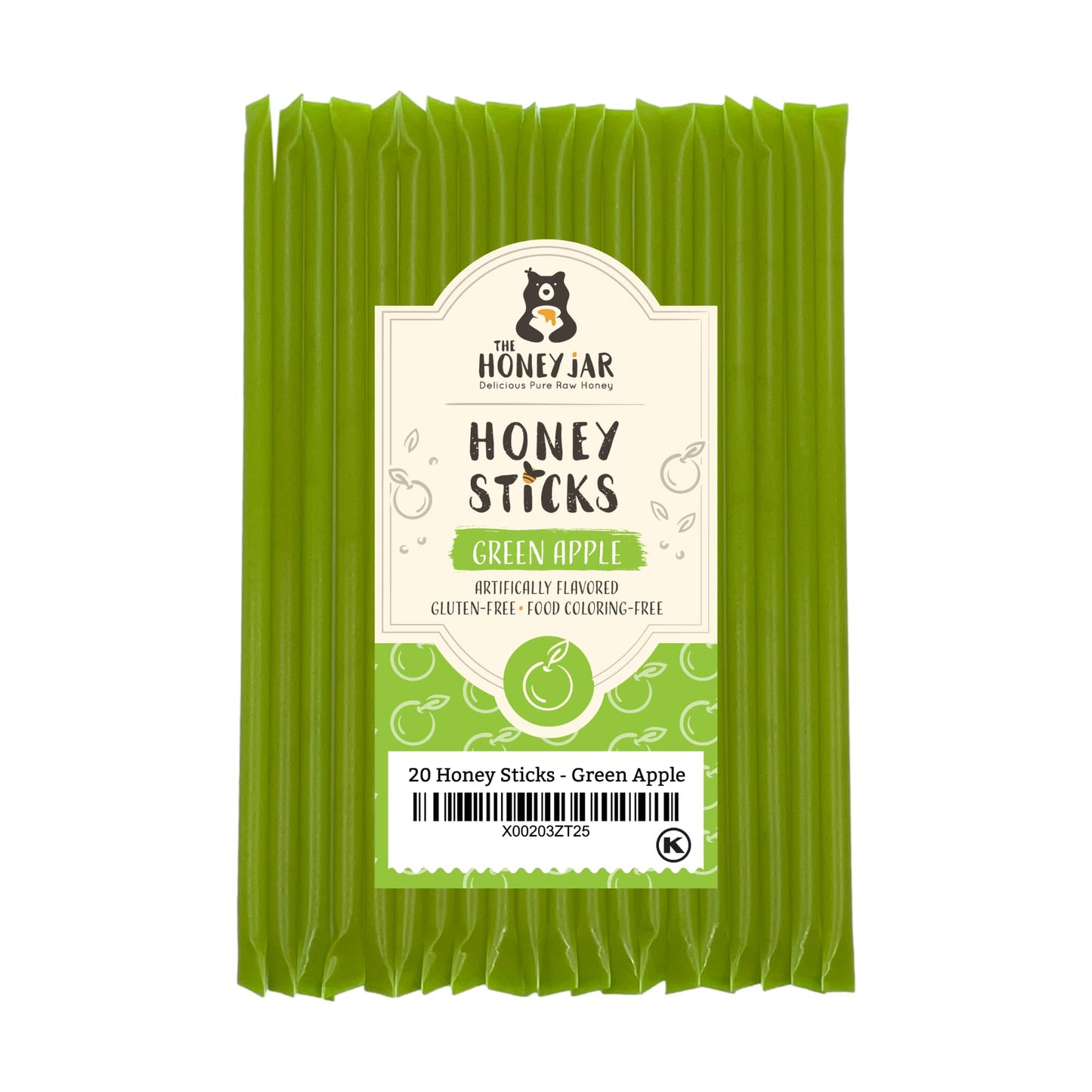 The Honey Jar Green Apple Raw Honey Sticks - 20 Count Straws for Tea & Coffee - Made in the USA