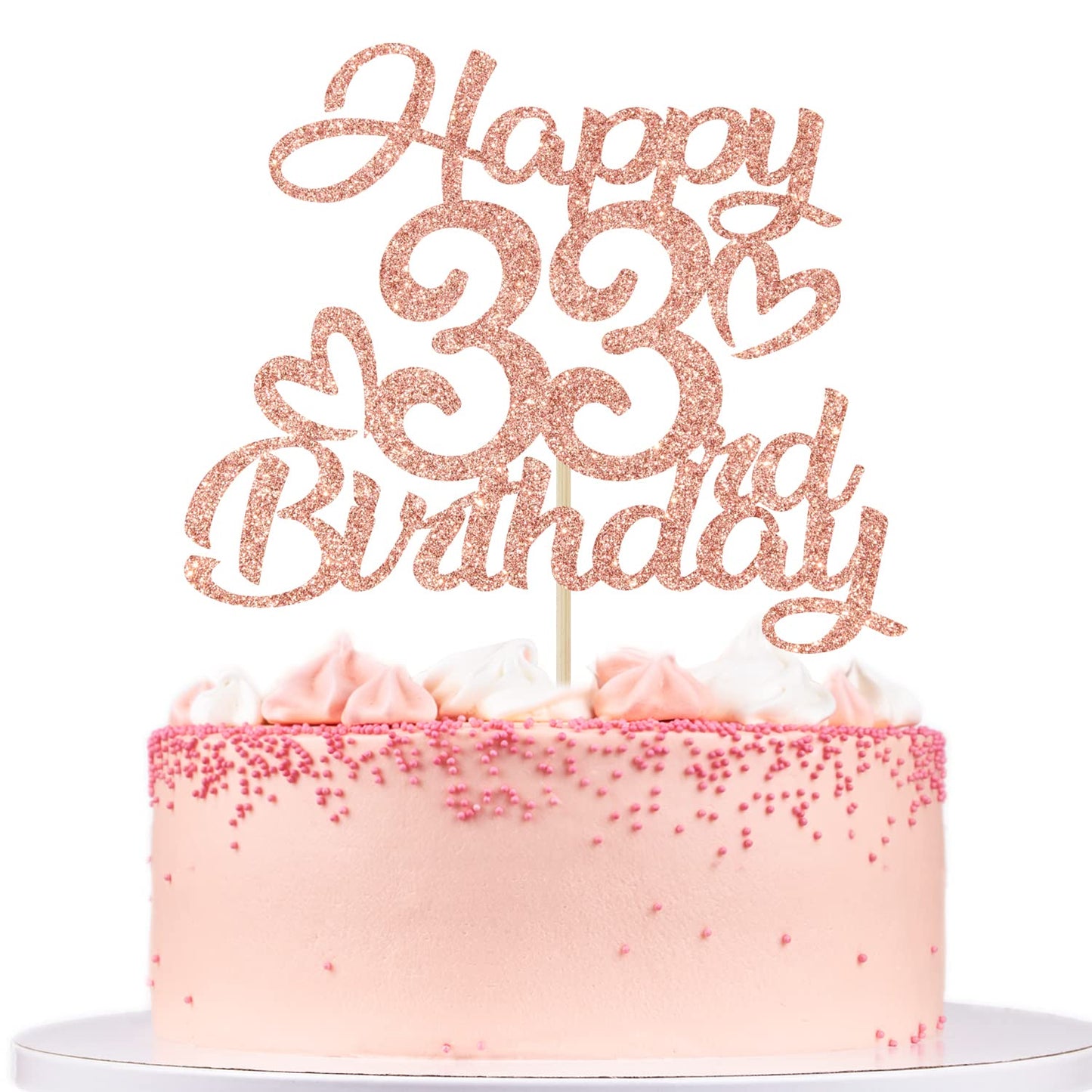 Unoggsor Rose Gold Glitter Happy 33Rd Birthday Cake Topper - Hello 33, Cheers To 33 Years, 33 And Fabulous, 33Rd Birthday/Annive