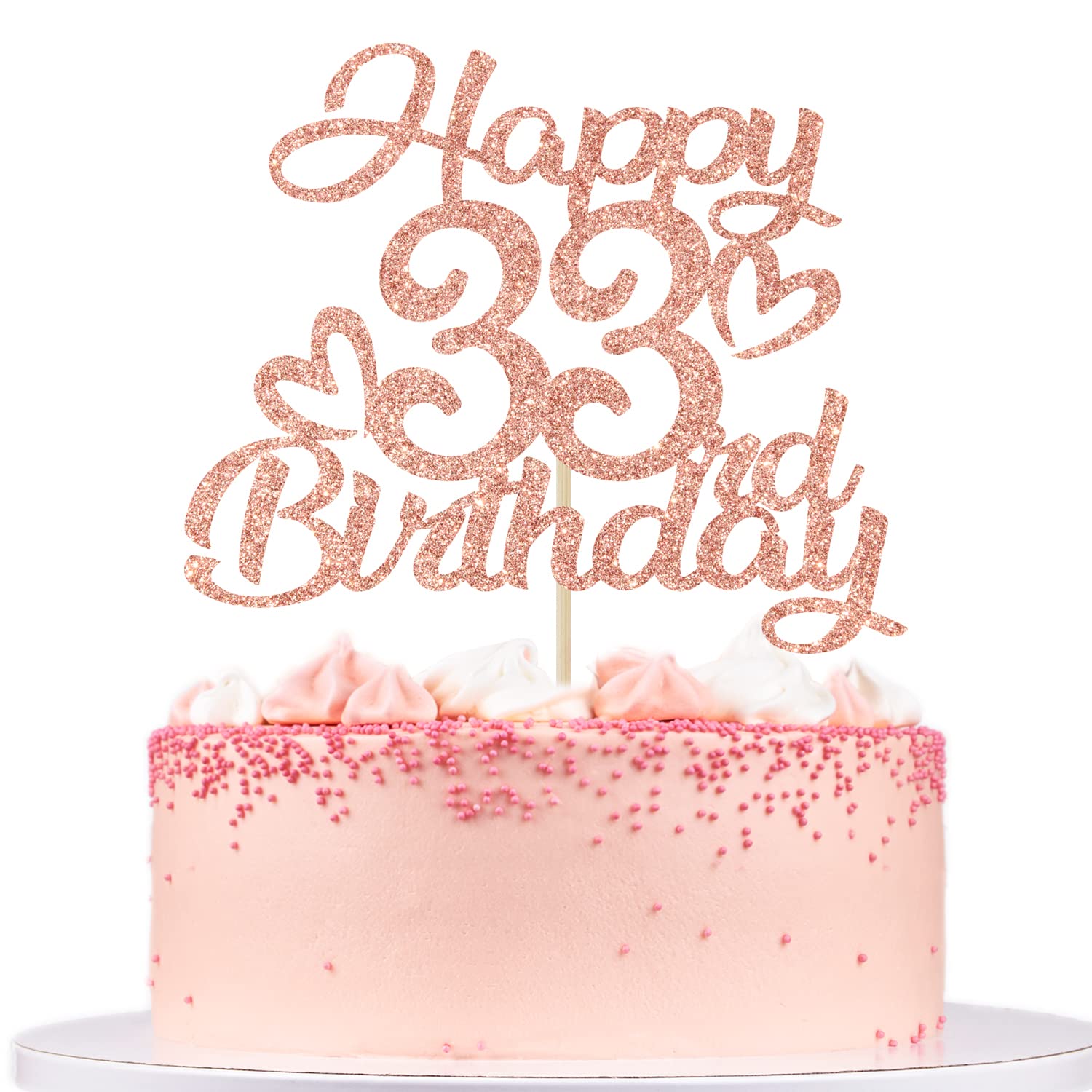 Unoggsor Rose Gold Glitter Happy 33Rd Birthday Cake Topper - Hello 33, Cheers To 33 Years, 33 And Fabulous, 33Rd Birthday/Annive