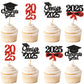 Keaziu 24 Pack Graduation Cupcake Toppers Senior 2025 Congrats Grad Red Decorations