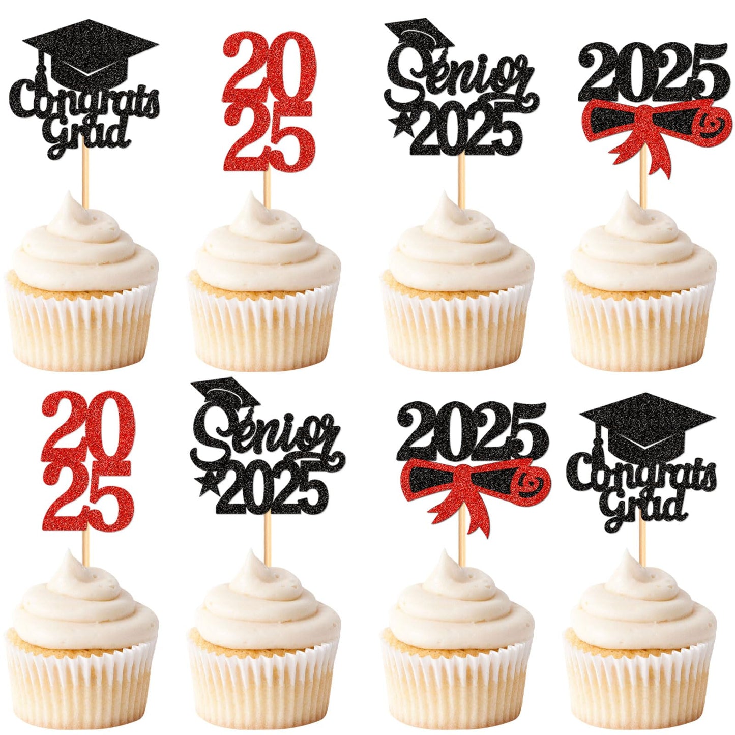 Keaziu 24 Pack Graduation Cupcake Toppers Senior 2025 Congrats Grad Red Decorations