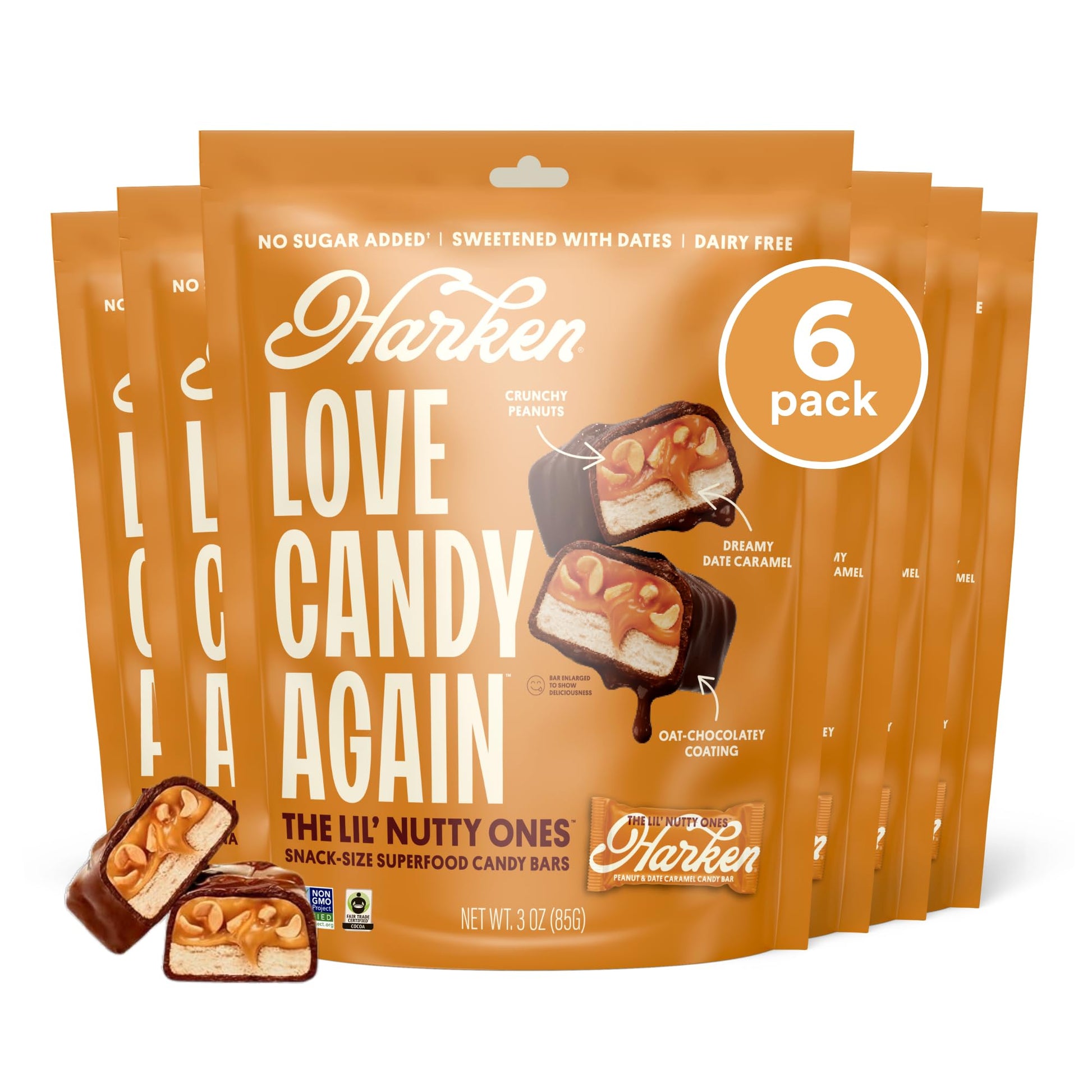 Harken Sweets The Lil Nutty Ones, Mini Oat Milk Chocolate Candy Bars with Peanuts, Sweetened with Dates, No Sugar Added, High Fi