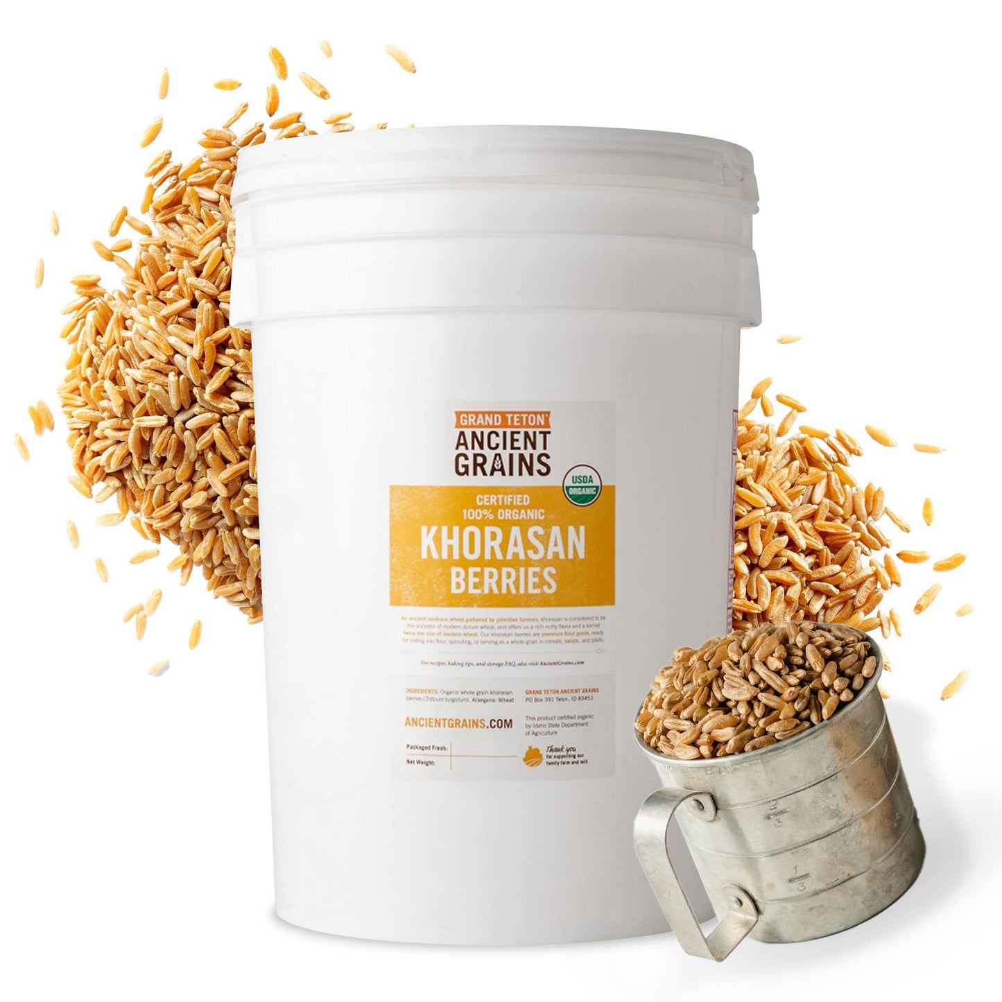 Grand Teton Organic Khorasan Wheat Berries, Premium Food-Grade, 43 lbs