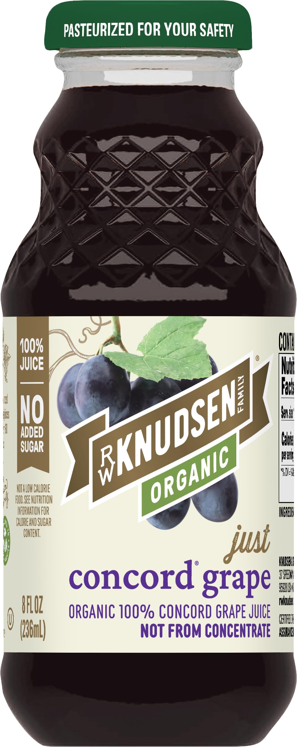 R.W. Knudsen Organic Just Concord Grape Juice, 8 fl oz, Pack of 12