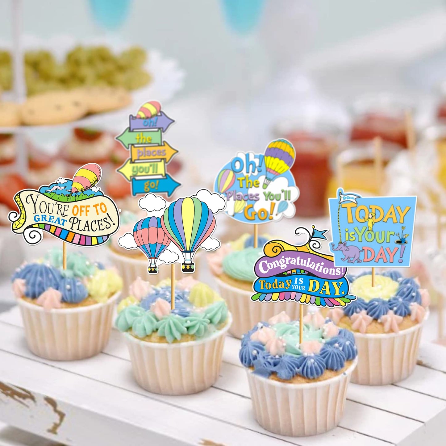 40Pcs Oh The Places You'Ll Go Decorations Oh The Places You'Ll Go Cupcake Topper Kindergarten Graduation Cupcake Decorations Gra