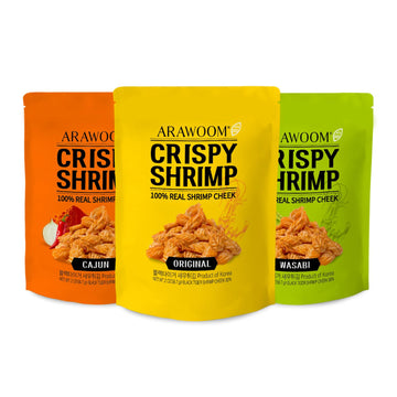 ARAWOOM - Real Crispy Shrimp Cheek Snack - 100% Real Black Tiger Shrimp [2 ounce (Pack of 3)] - Vatriety Pack - Crunchy Treat fo