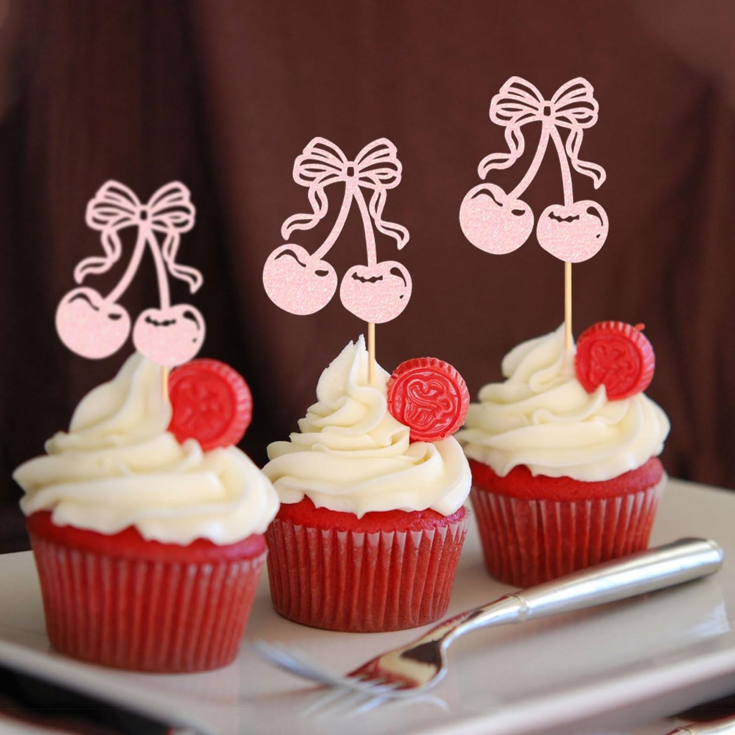 24 Pcs Cherry Cupcake Toppers Fruit Theme Summer Cherry Cupcake Picks For Kid Baby Shower Party Decorations Boy Girl Birthday Ca