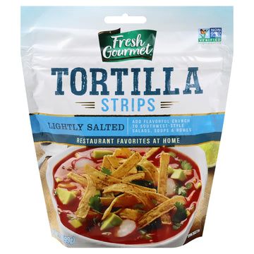 Fresh Gourmet Lightly Salted Tortilla Strips | 3.5 Ounce, Pack Of 9 | Low Carb | Crunchy Snack And Salad Topper