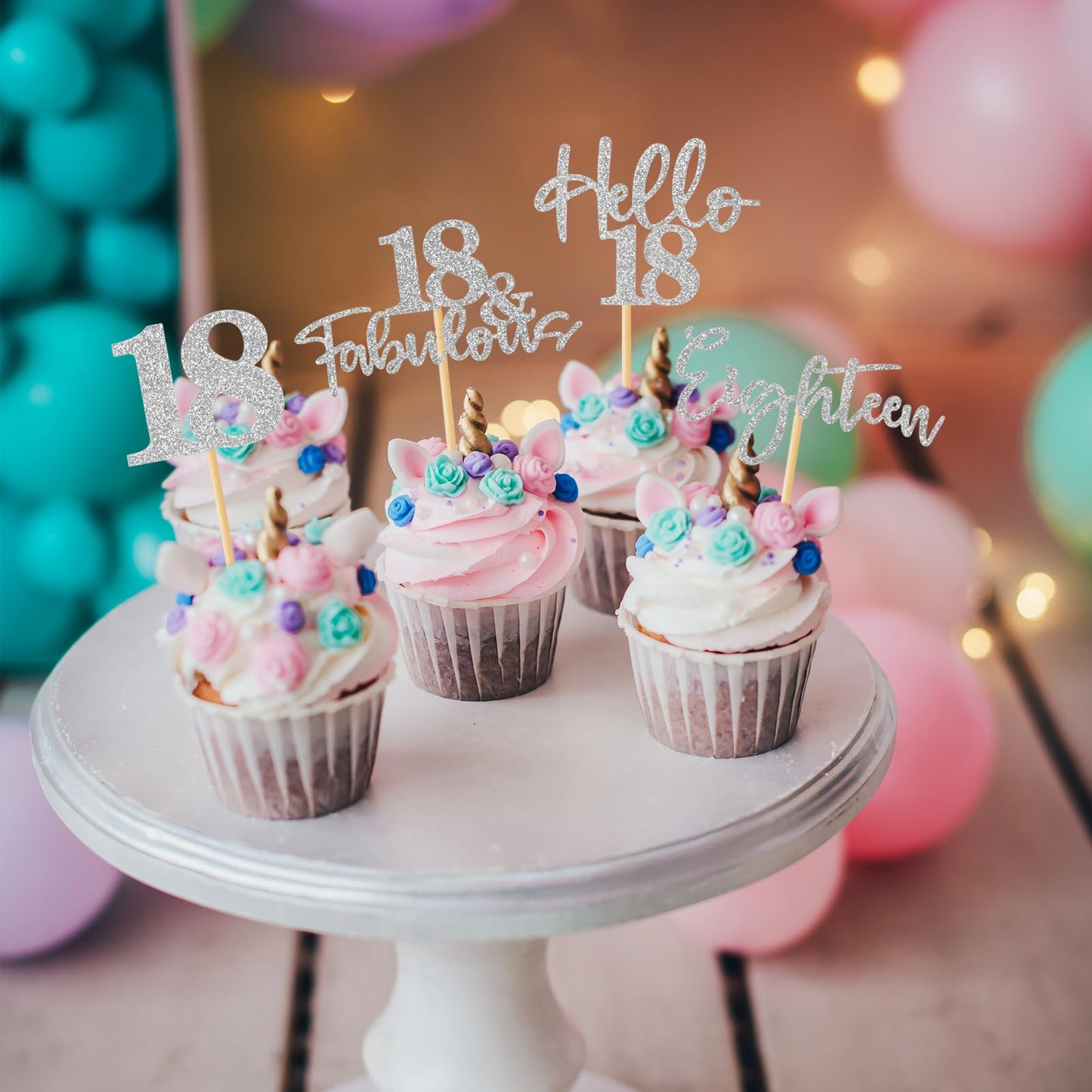 48Pcs 18Th Birthday Cupcake Toppers Hello18 Glitter 18 And Fabulous Eighteen Cake Topper 18 Years Old Cupcake Picks For Boy Girl