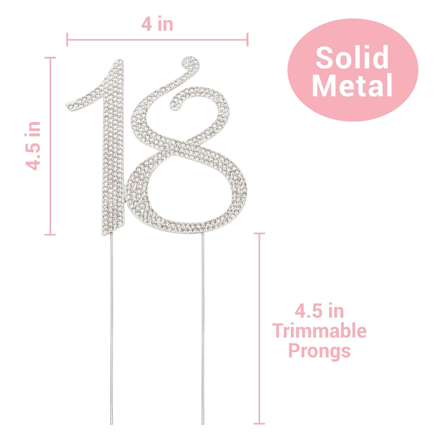 Crystal Creations 18 Cake Topper - Premium Silver Metal, Rhinestone Decoration, 1 Count, 18th Birthday Party Centerpiece