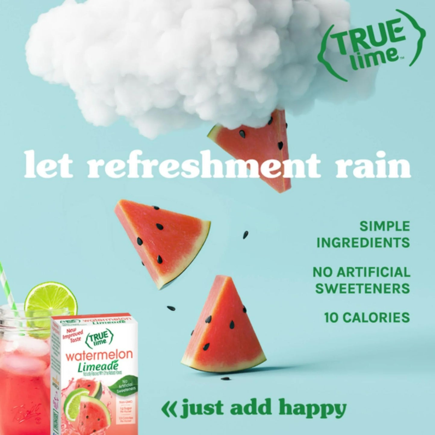 True Lime, Watermelon Limeade Drink Mix 10 Packets (Pack Of 4)