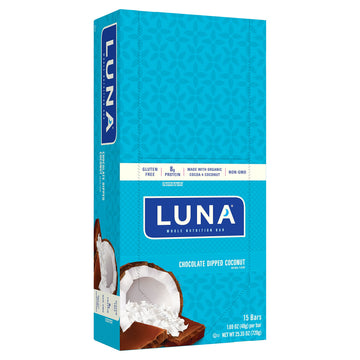 Luna Bar - Gluten Free Snack Bars - Chocolate Dipped Coconut Flavor -8G Of Protein - Non-Gmo - Plant-Based Wholesome Snacking - 