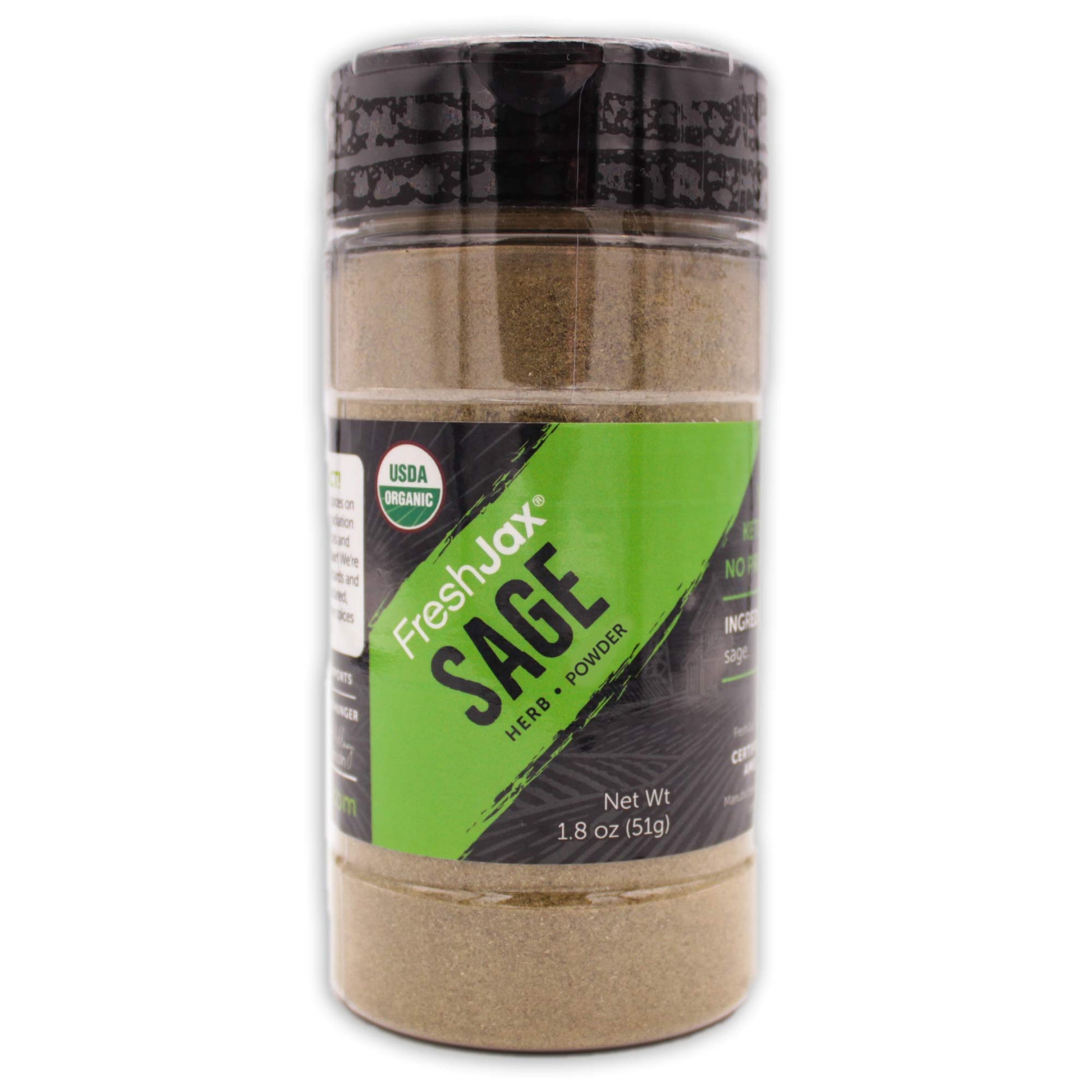 Freshjax Premium Organic Spices (Certified Organic Sage - Large Bottle 1.8 Oz) - Gluten-Free, Kosher