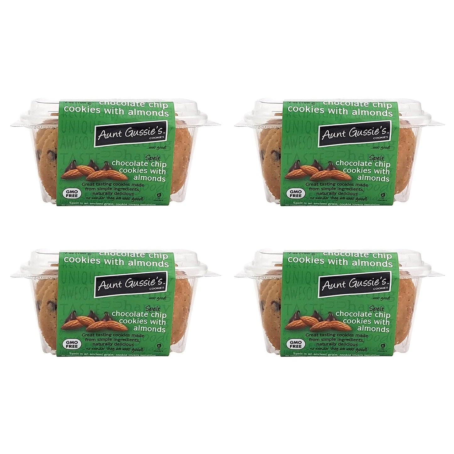 Aunt Gussie'S - Spelt Sugar Free Chocolate Chip Cookies With Almonds - 4 Pack