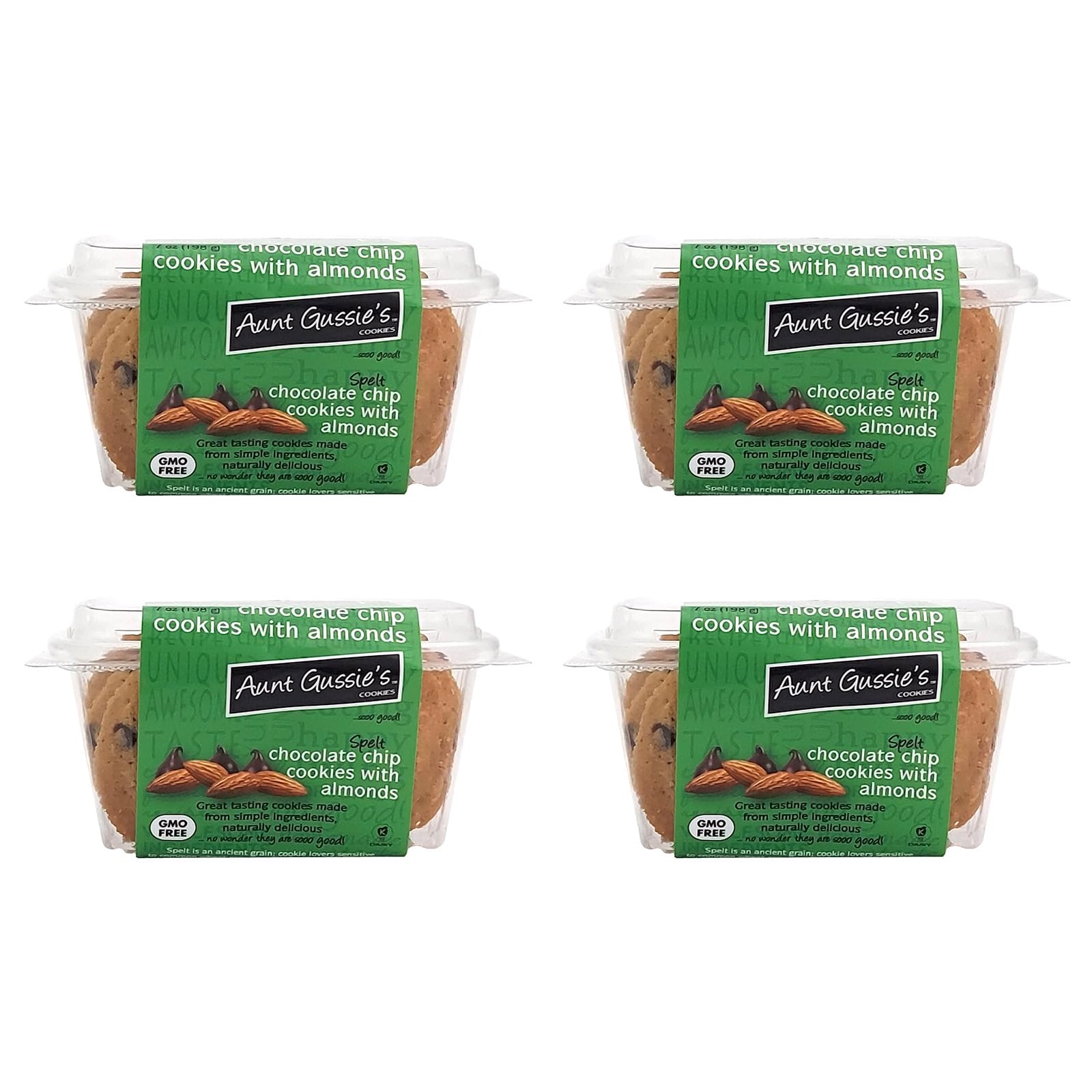 Aunt Gussie'S - Spelt Sugar Free Chocolate Chip Cookies With Almonds - 4 Pack