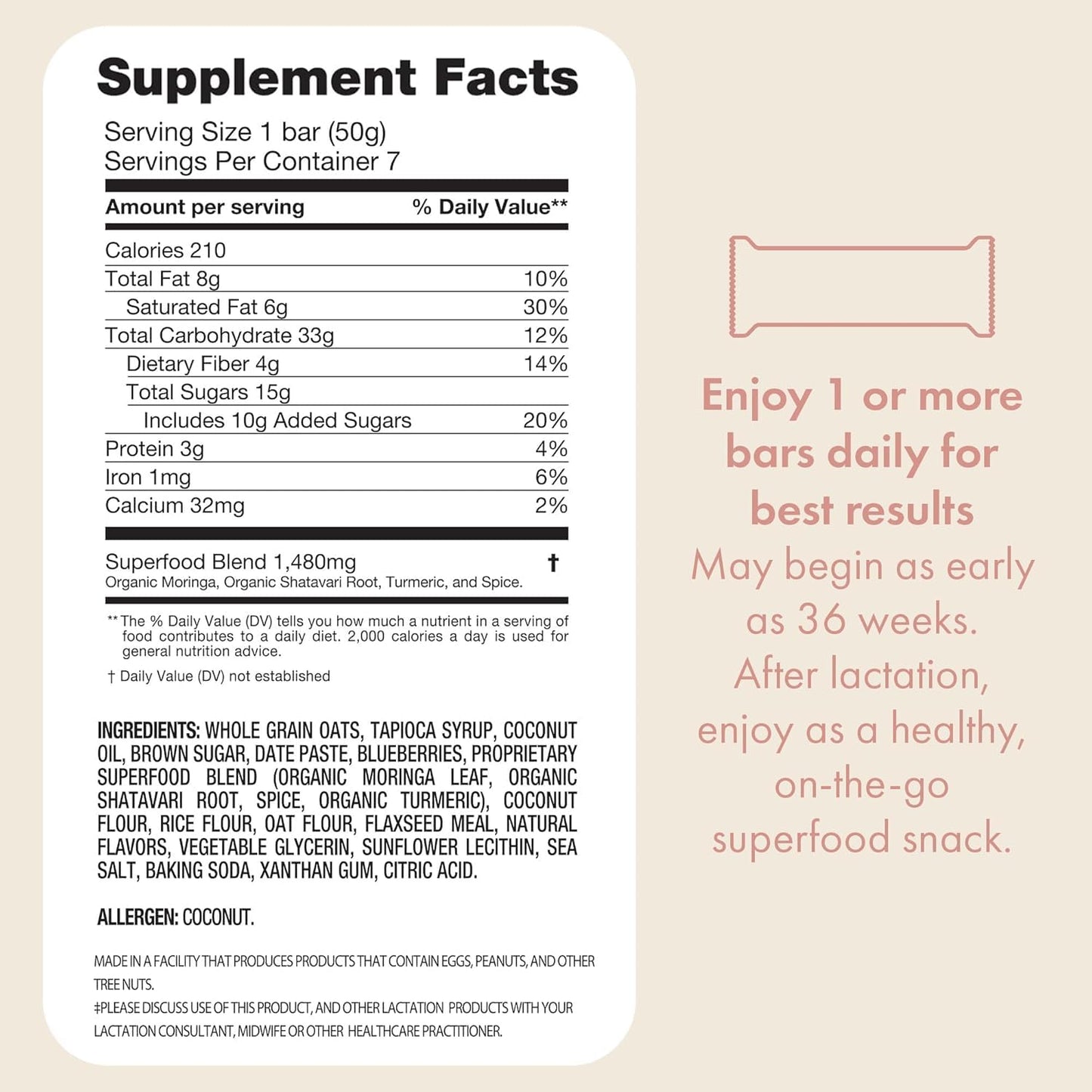 Boobie Brands Superfood Lactation Bar - Blueberry Muffin, Vegan, Gluten-Free, 12 Pack