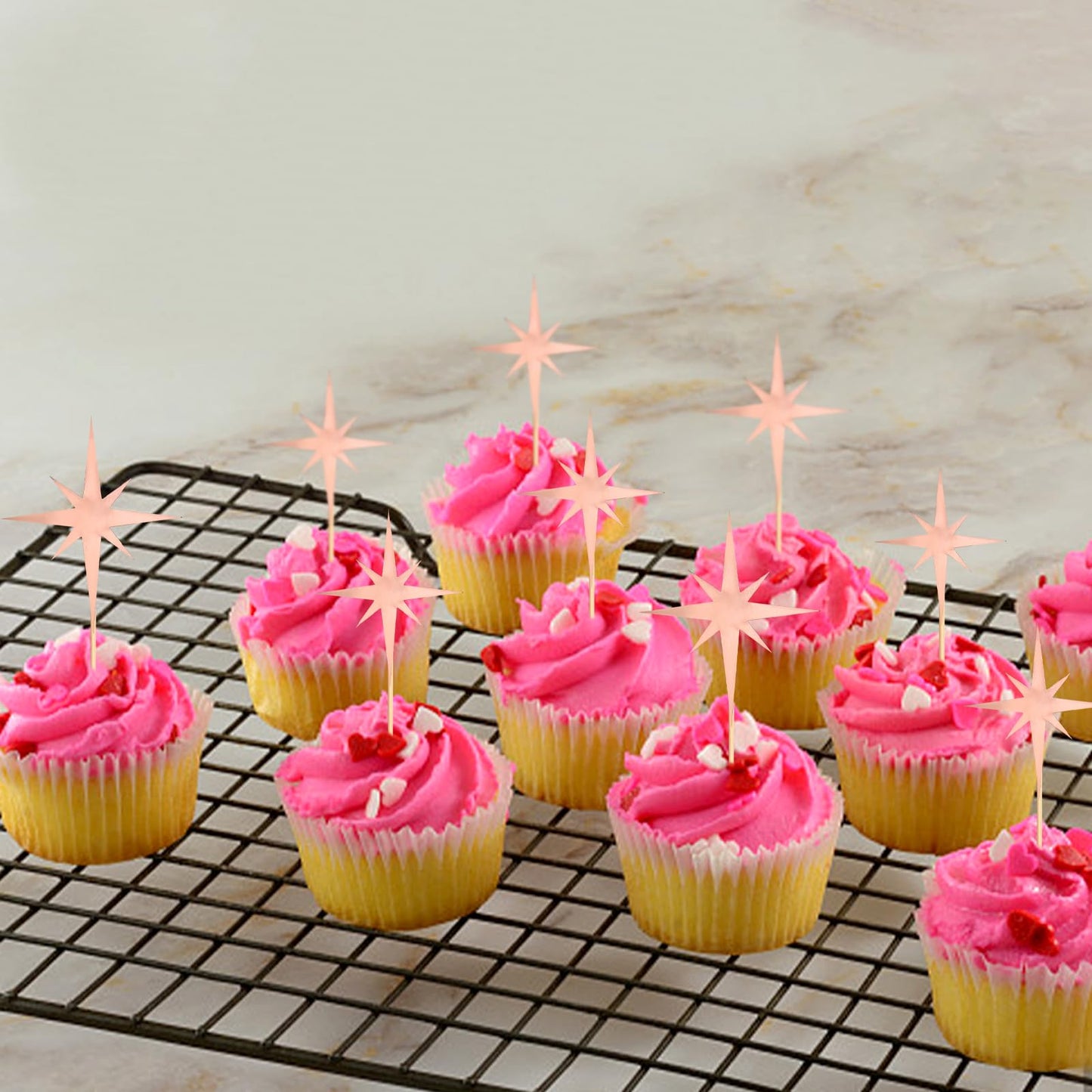 Keaziu Star Cupcake Toppers, 30PCS Rose Gold Twinkle Star Picks for Engagement, Bridal, Baby Shower, Birthday Party Decorations