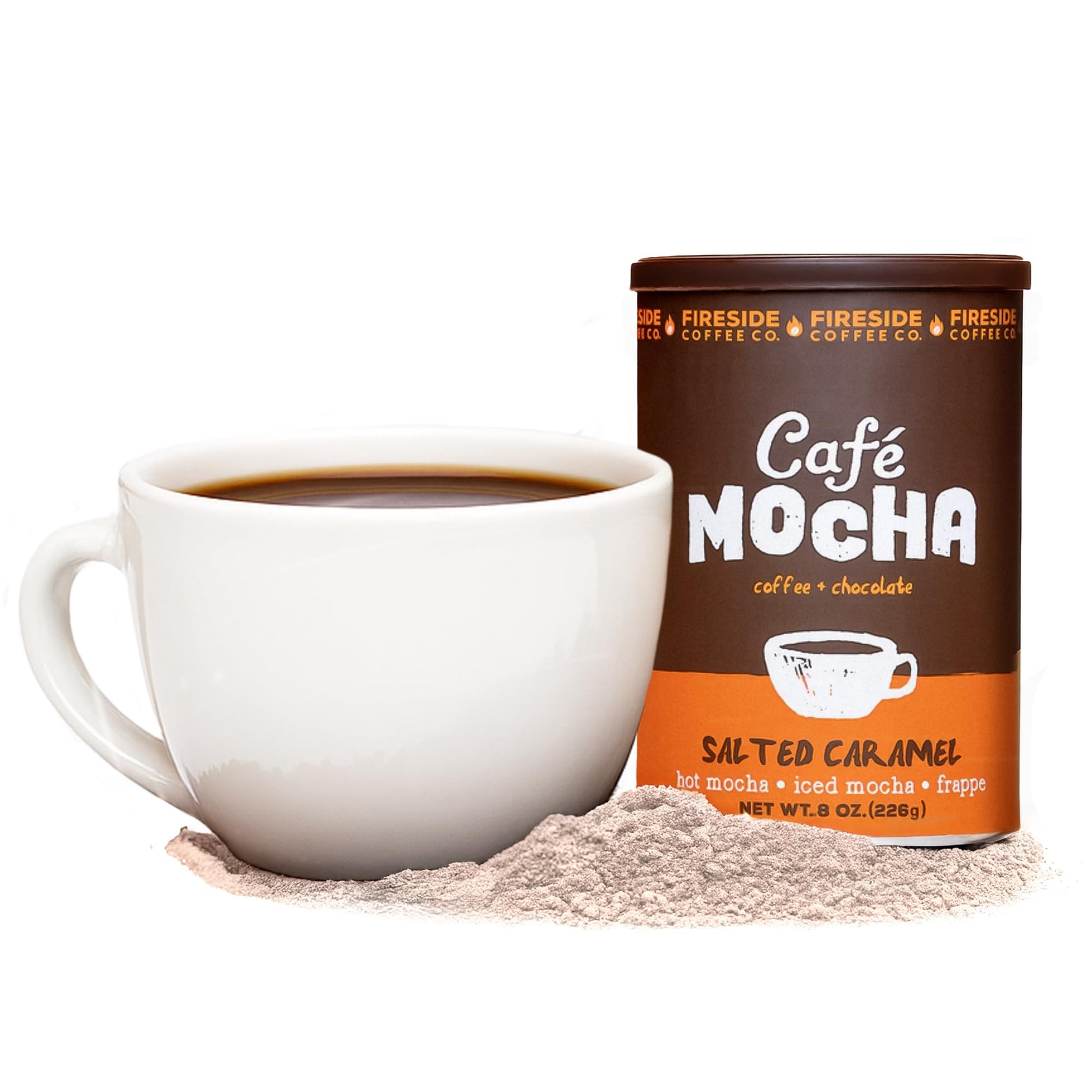 Fireside Coffee Salted Caramel Cafe Mocha - Top-Grade Instant Coffee Chocolate Blend - Versatile Caffeinated Drink Mix For Hot  Iced  Milkshake  And Mocha Frappe Mix  Only Add Water And Enjoy  8 Ounces