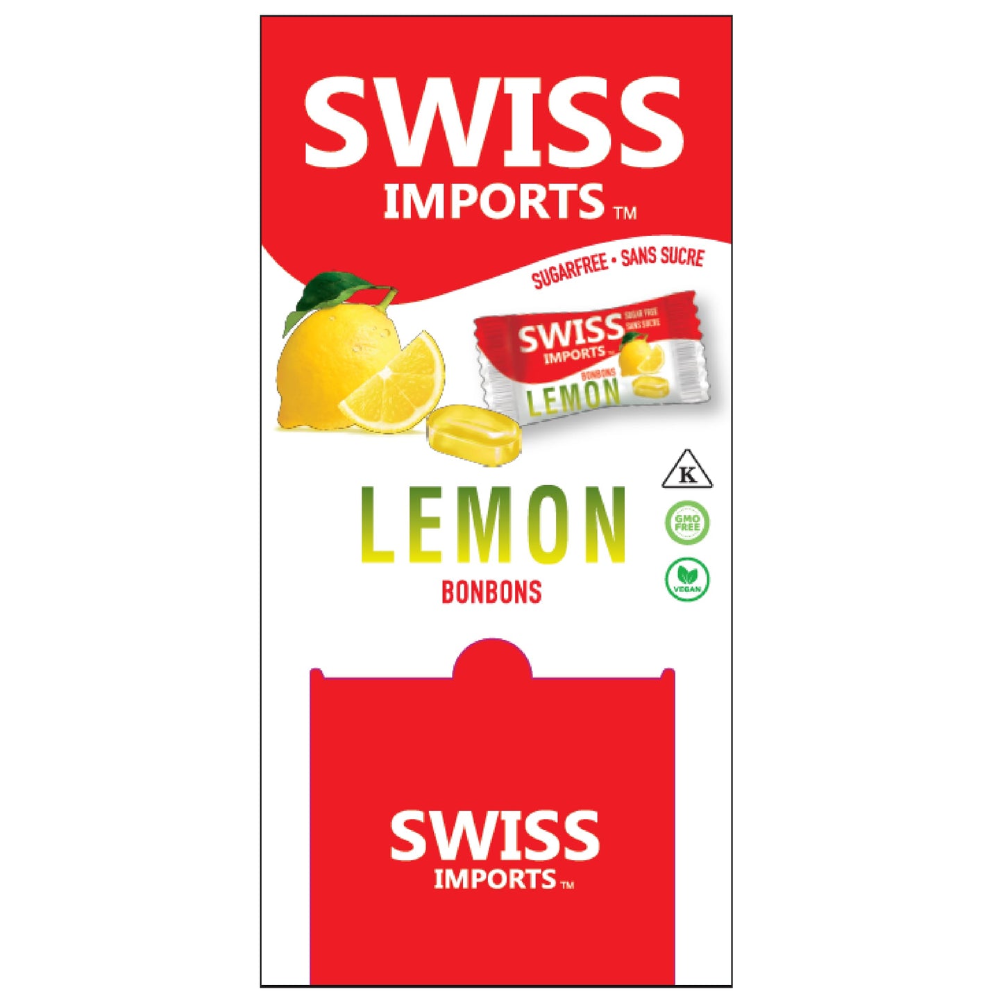 Swiss Imports Sugar Free Bonbons Hard Candy Drops, Lemon, 17.6 Oz/ 500G Bocca Box With 200 Individually Wrapped Pieces