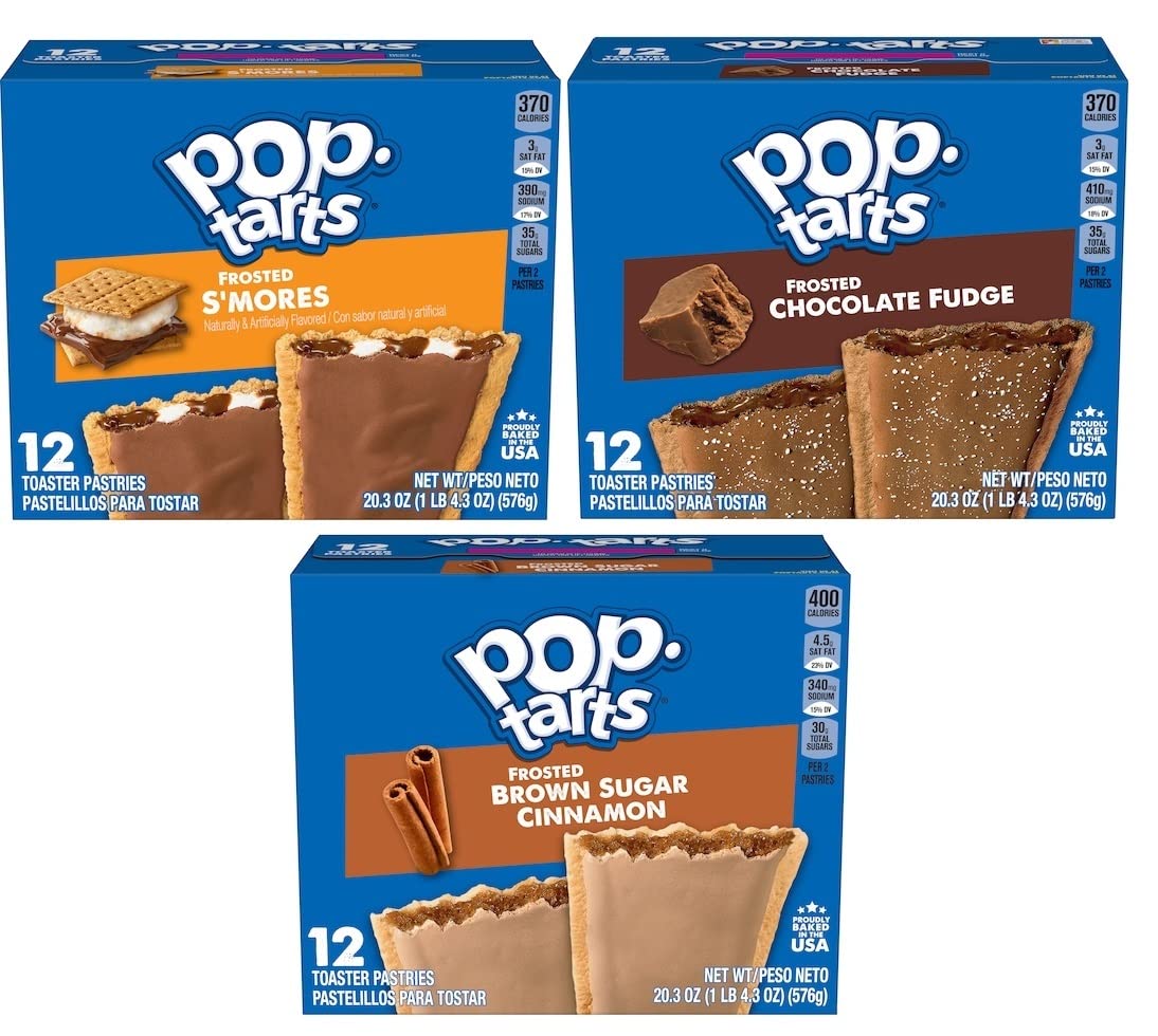 Pop Tarts Frosted Variety, Smores, Chocolate Fudge, and Brown Cinnamon Sugar, 20 Ounce (Pack of 3) - with Make Your Day Bag Cli