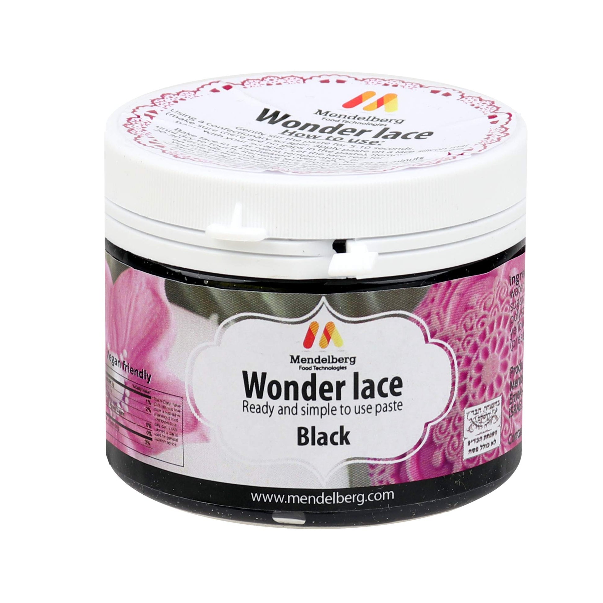 Mendelberg Wonder Lace Edible Lace Paste, Black 5.2 Fluid Ounces