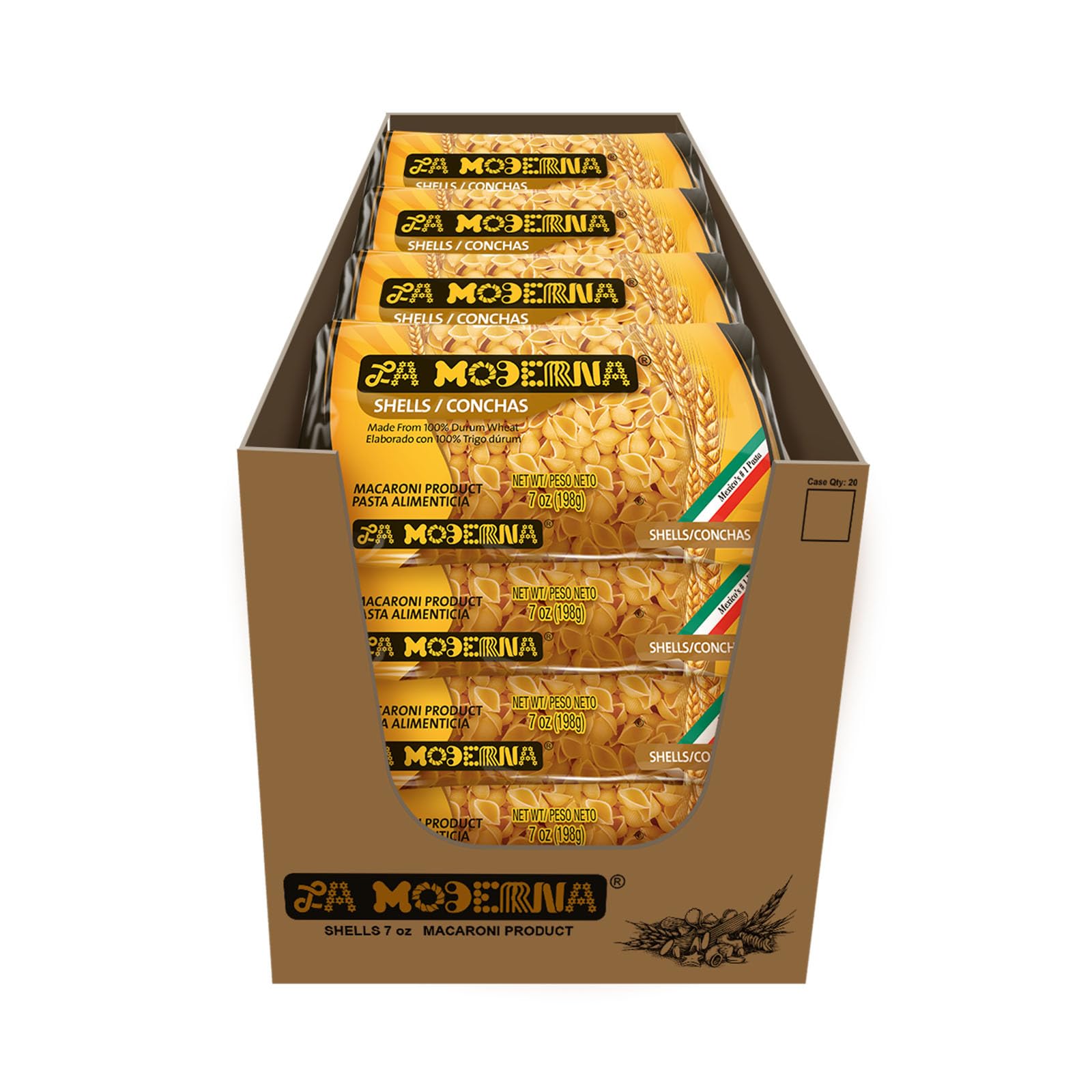 LA MODERNA, Shell Conchas Pasta 7 oz (Pack of 20) | Made with Durum Wheat Semolina | Enriched with Iron, Folic Acid & B Vitamins