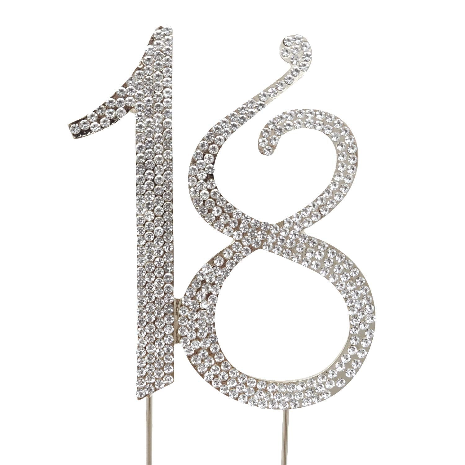 Honbay 18 Cake Topper Premium Sparkly Crystal Rhinestones Cake Topper Cake Decoration For 18Th Birthday Party (18 Silver)