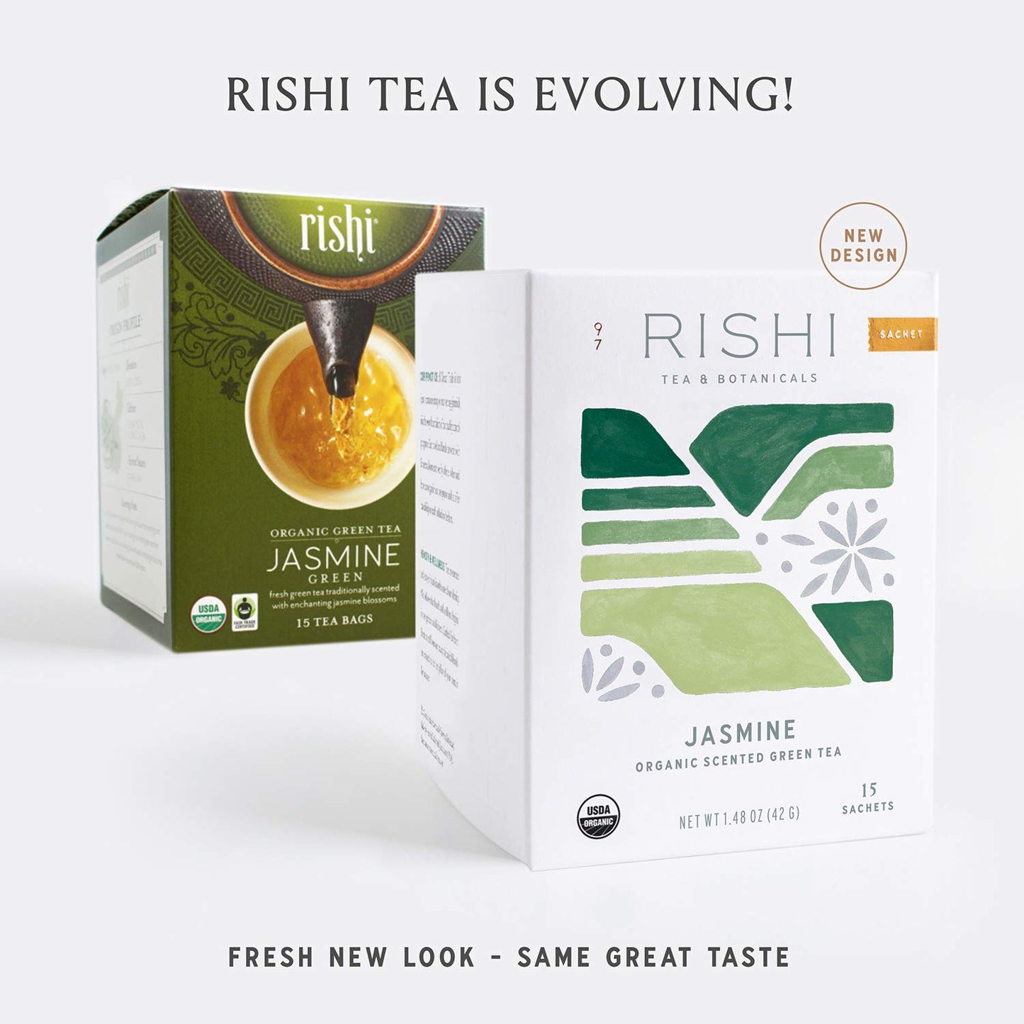 Rishi Tea Jasmine Green Tea Bags, Organic, 15 Sachets Each, 2-Pack, Contains Caffeine, USDA Certified