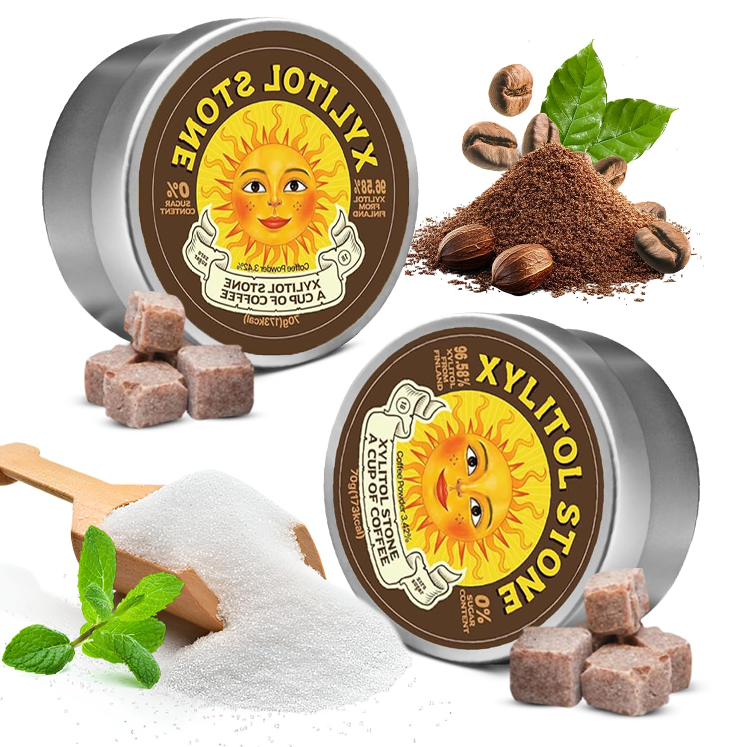 Xylitol Stone Sugar Free Candy - Vegan & Keto Friendly Unique Hard Candy Sugar-Free - 100% Natural Flavor Candies - Gluten Free & Non-Gmo Breath Freshener Low Calorie Mints - Coffee (Pack Of 2)
