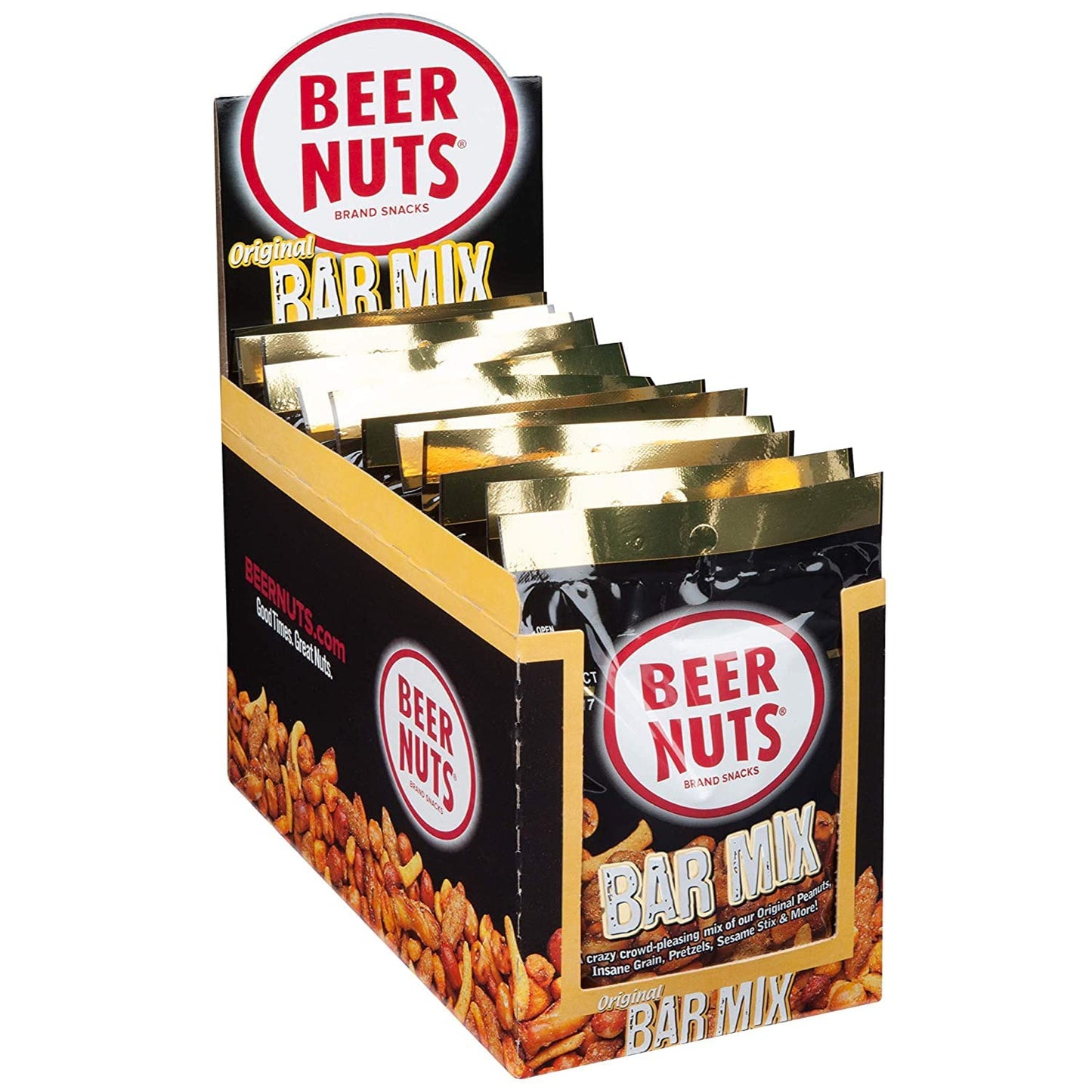 BEER NUTS Original Bar Mix - Pretzels, Cheese Stix, Sesame Stix - 12 Pack, 1.9oz Each