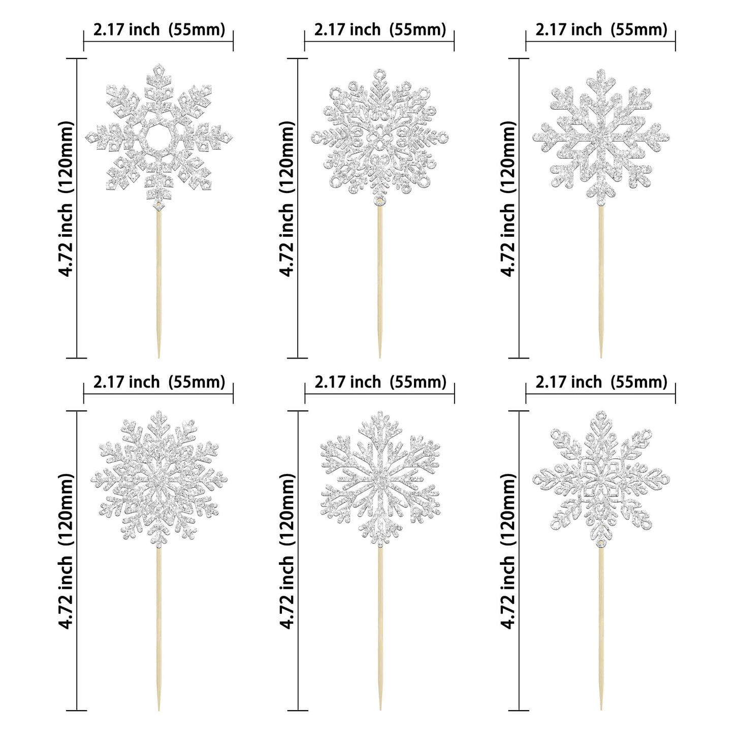 Gyufise 36Pcs Snowflake Cupcake Toppers Glitter Winter Frozen Theme Snowflake Cupcake Picks For Winter Wonderland Baby Shower Ki