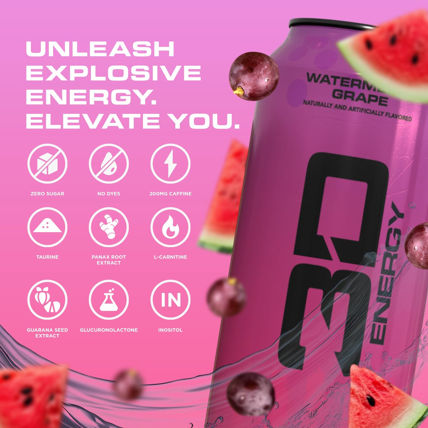 3D Energy Drink - Sugar Free  200mg Caffeine  Pre Workout  Taurine  L-Carnitine  Lightly Carbonated  16oz Cans  12 Pack - Watermelon G