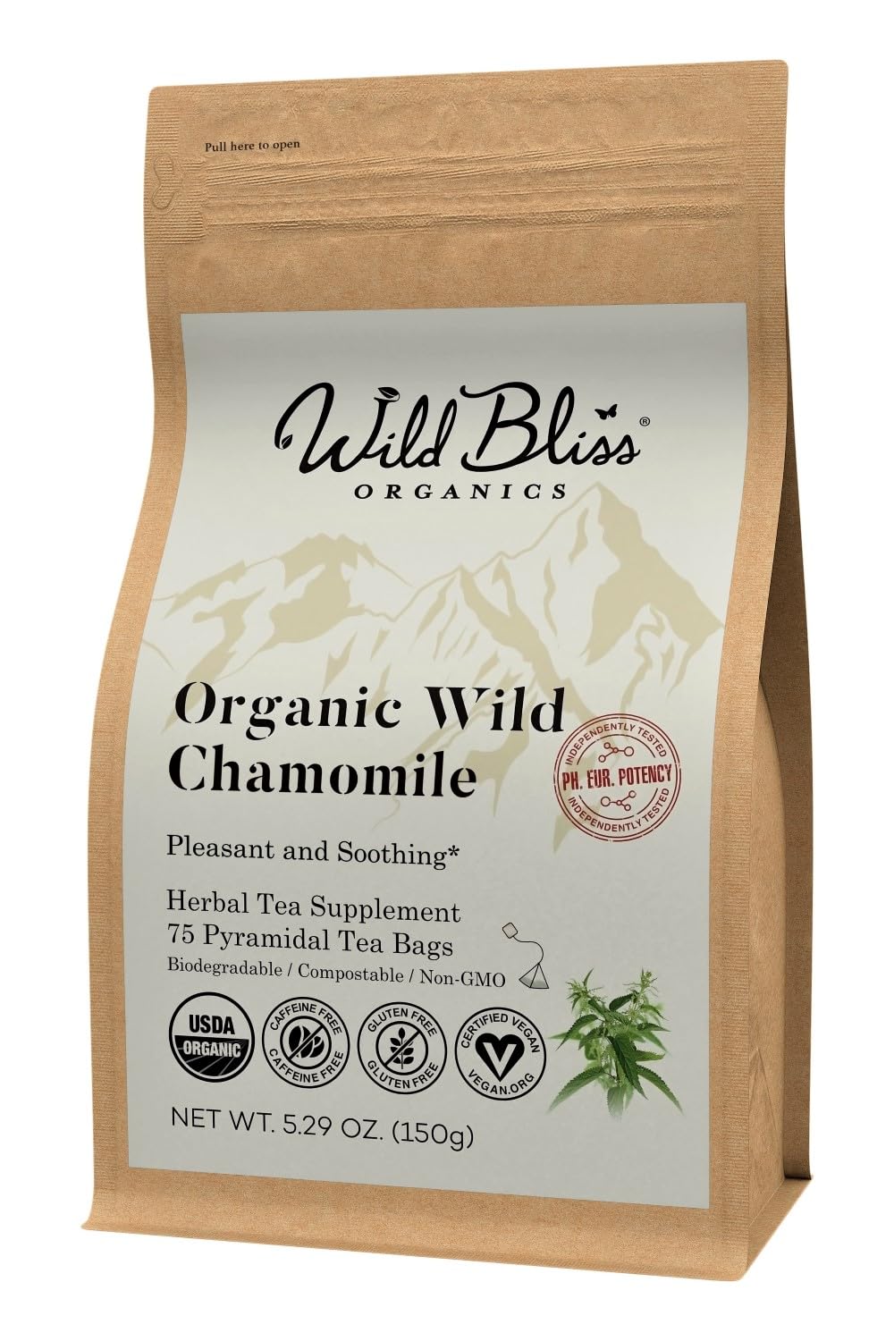 Wild Bliss Organic Wild Stinging Nettle Leaf Tea - Caffeine Free Herbal Support - 75 Plant Based Tea Bags