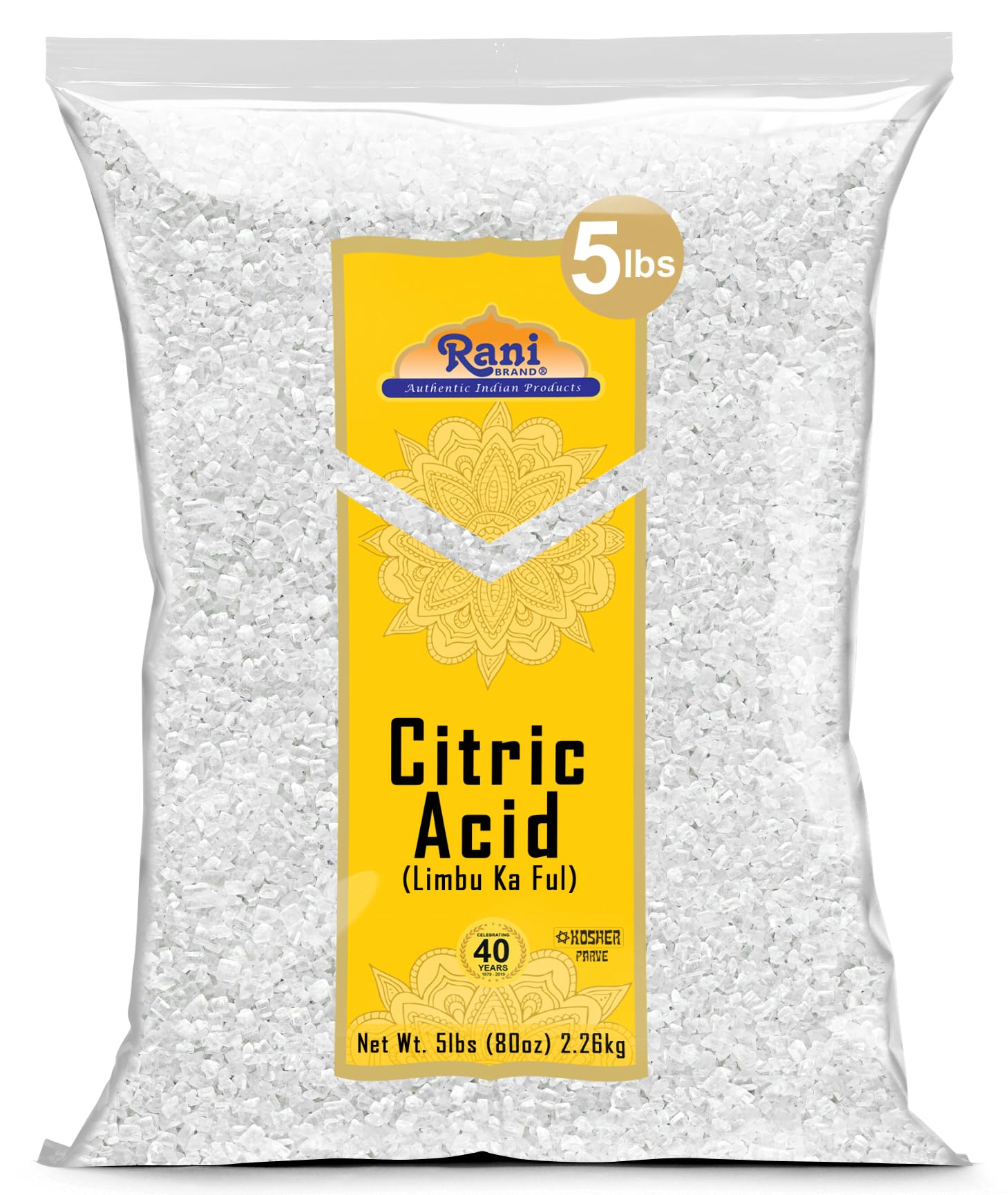 Rani Citric Acid Powder, Food Grade, 5 lbs (80 oz), Gluten Friendly, Kosher, Indian Origin