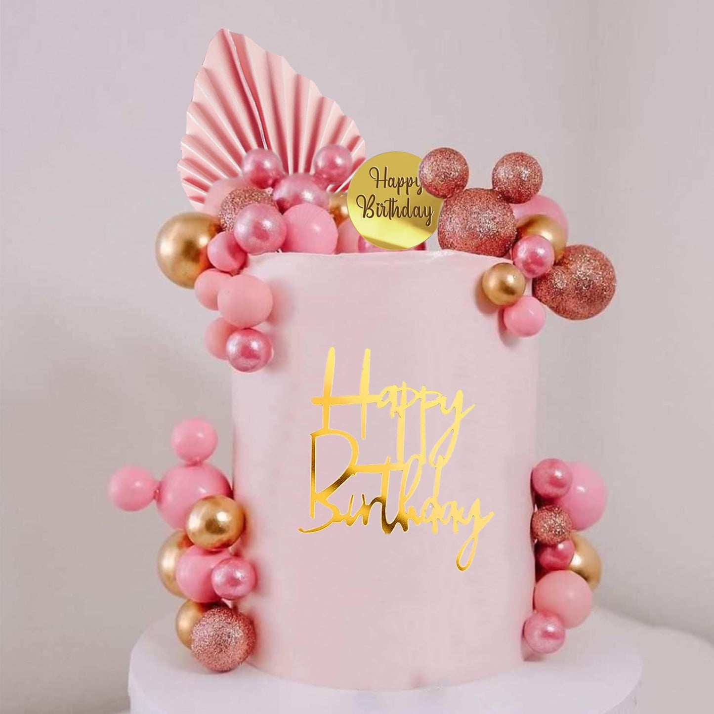 Happy Birthday Cake Topper Pink Balls Cake Topper Butterfly Balls Cake Decorations For Baby Shower Wedding Birthday Boho Party S
