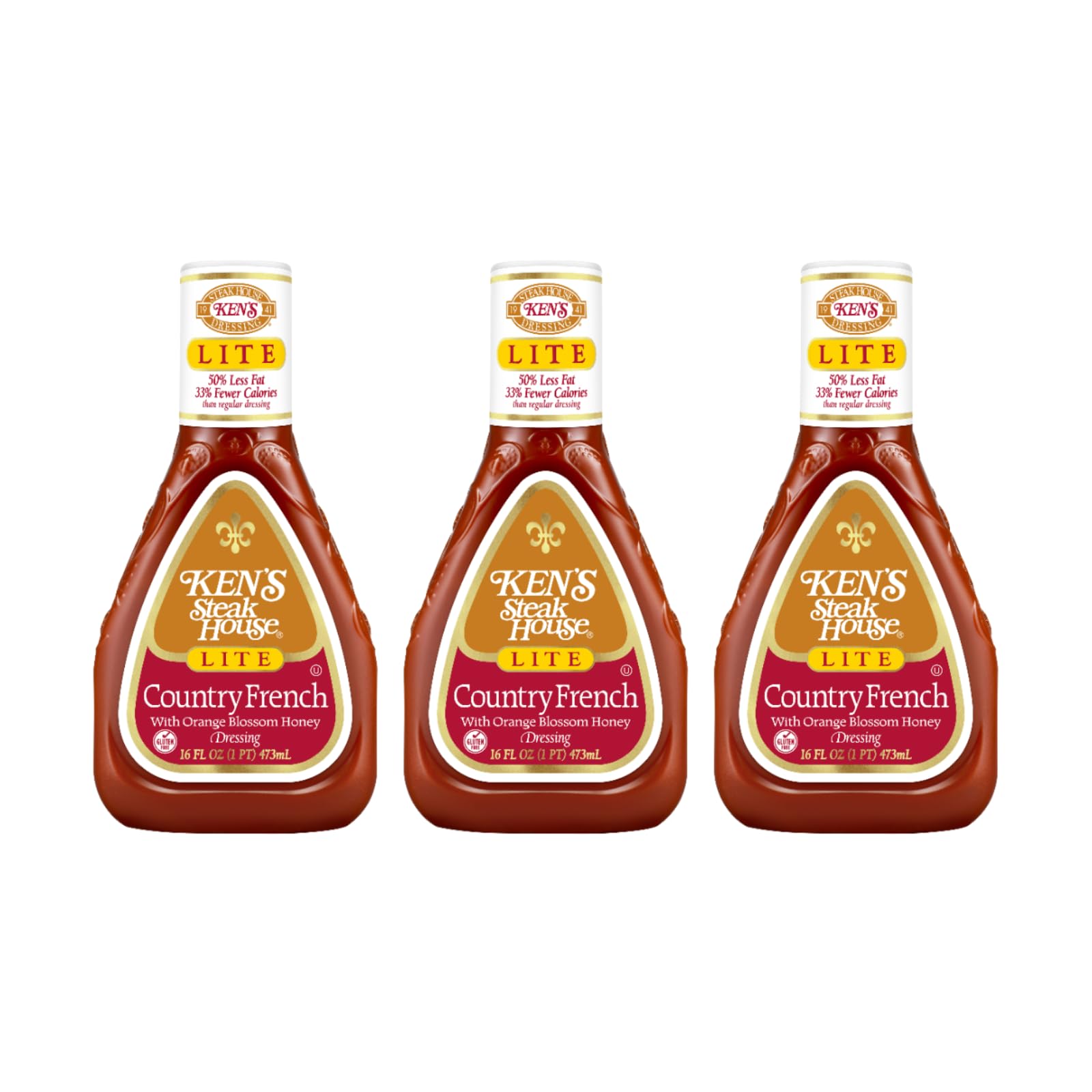Ken's Steak House Lite Country French with Orange Blossom Honey Dressing, 16 Fl Oz (Pack of 3)