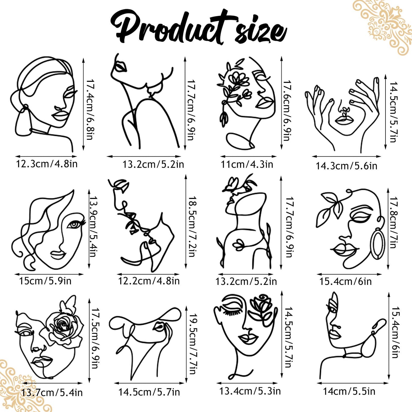HSDSH Acrylic Cake Topper - 12 Pcs Lady Face Design for Wedding & Birthday Parties - Black, Model HSD-Facecake-12