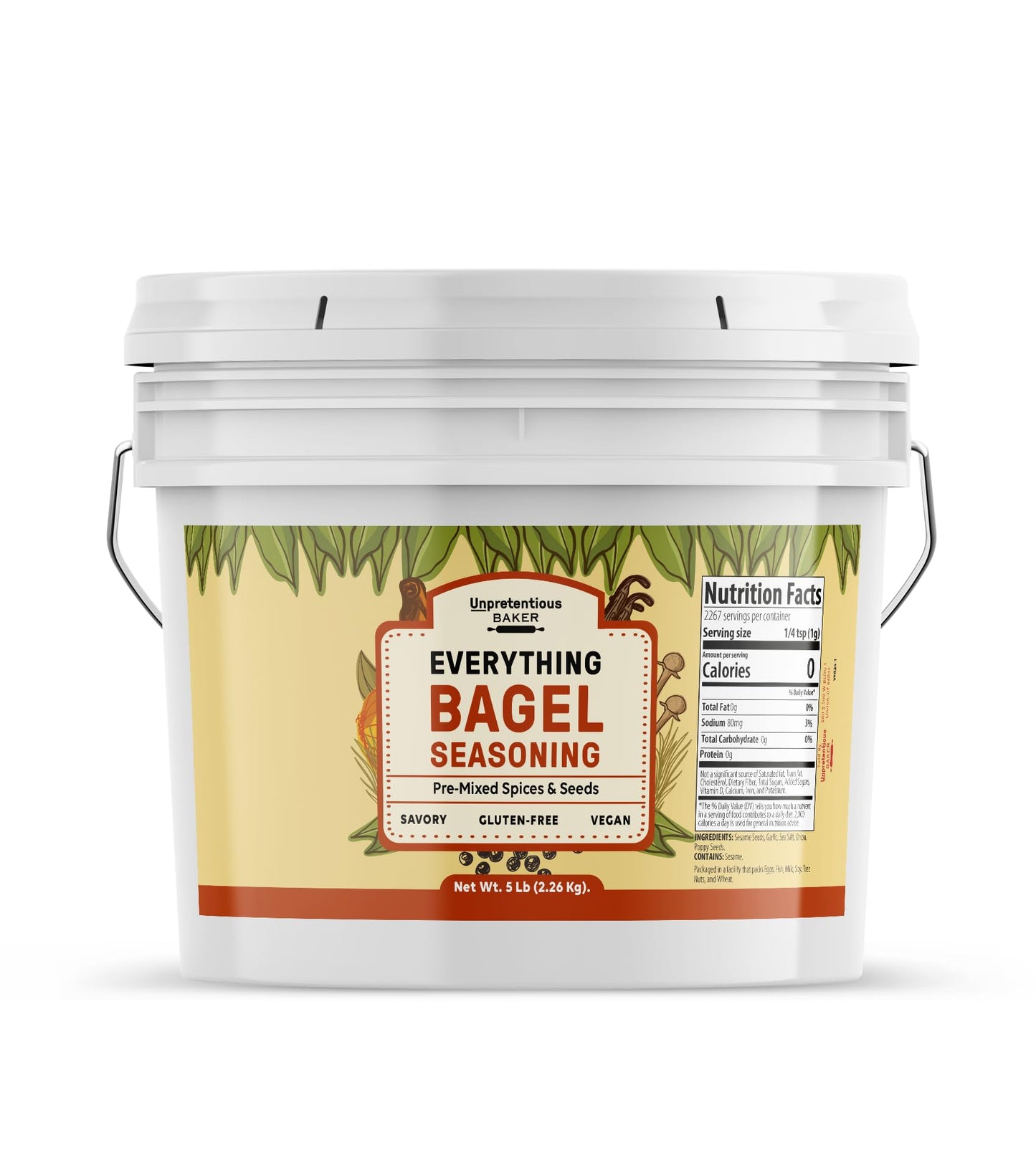 Unpretentious Everything Bagel Seasoning, 1 Gallon Bucket, Add Texture & Flavor to Any Recipe, Mix of Sesame Seeds, Garlic, Onio