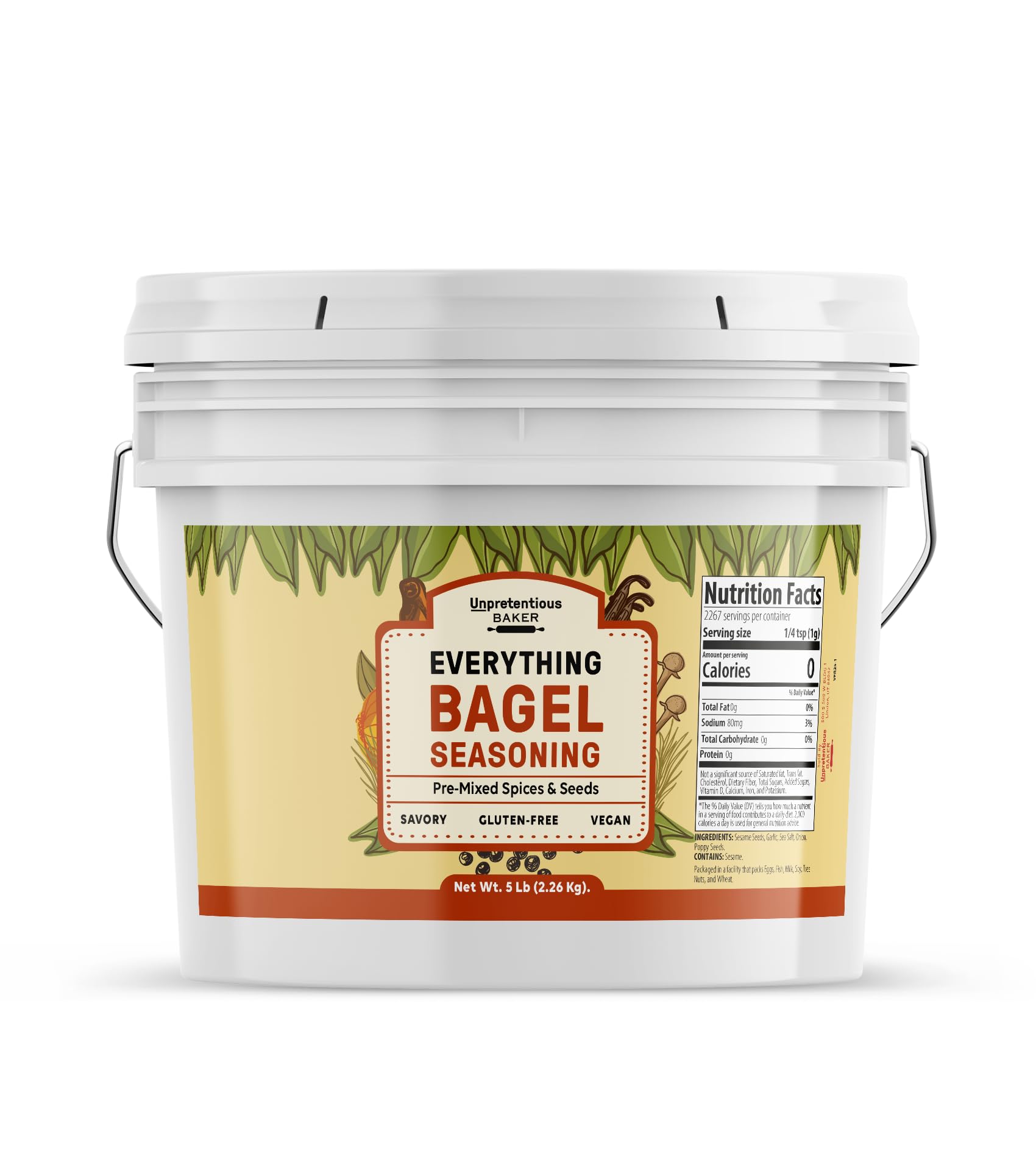 Unpretentious Everything Bagel Seasoning, 1 Gallon Bucket, Add Texture & Flavor to Any Recipe, Mix of Sesame Seeds, Garlic, Onio