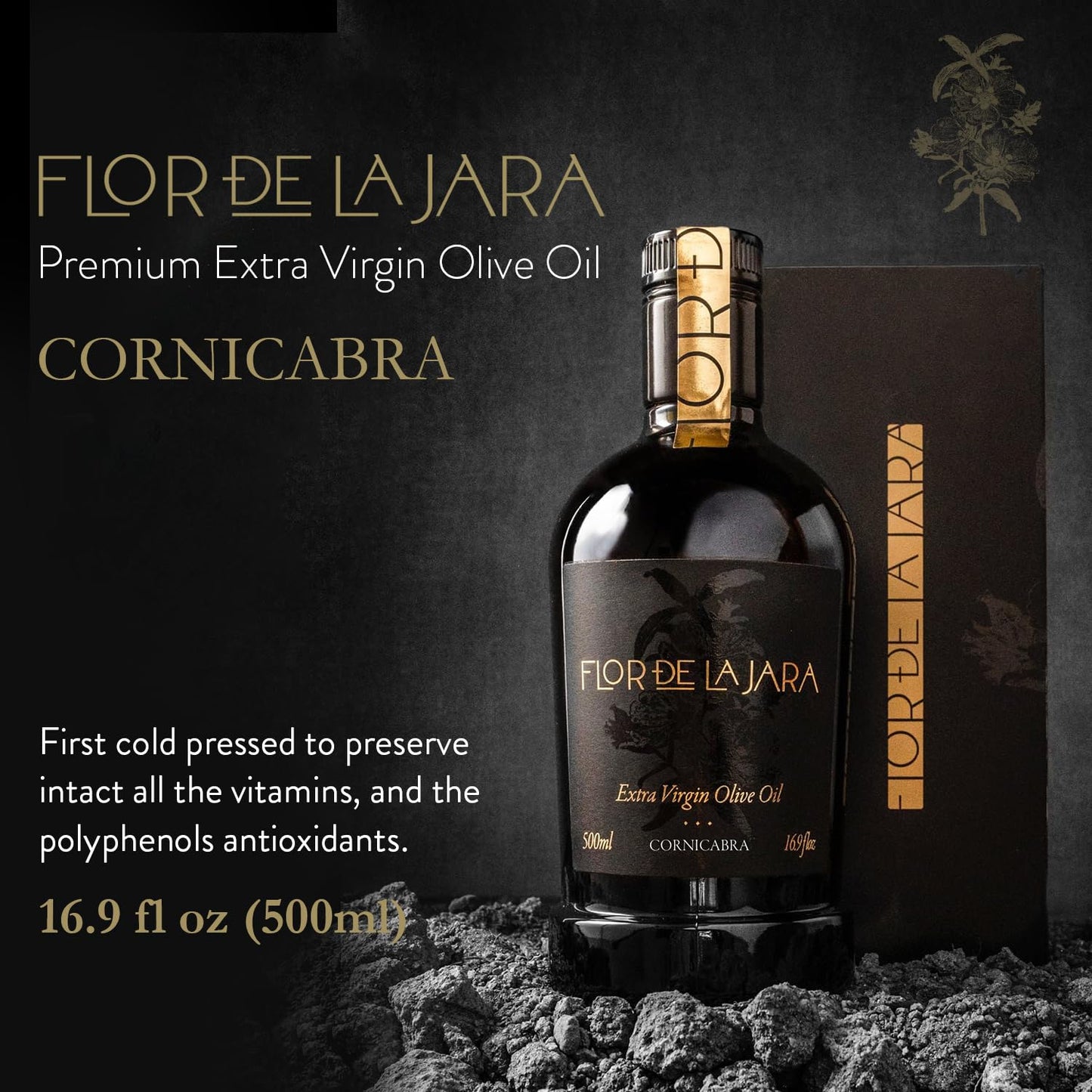 Flor De La Jara Premium Extra Virgin Olive Oil From Spain, First Cold Pressed, Polyphenol-Rich, Monovarietal Cornicabra, Hand-Ha