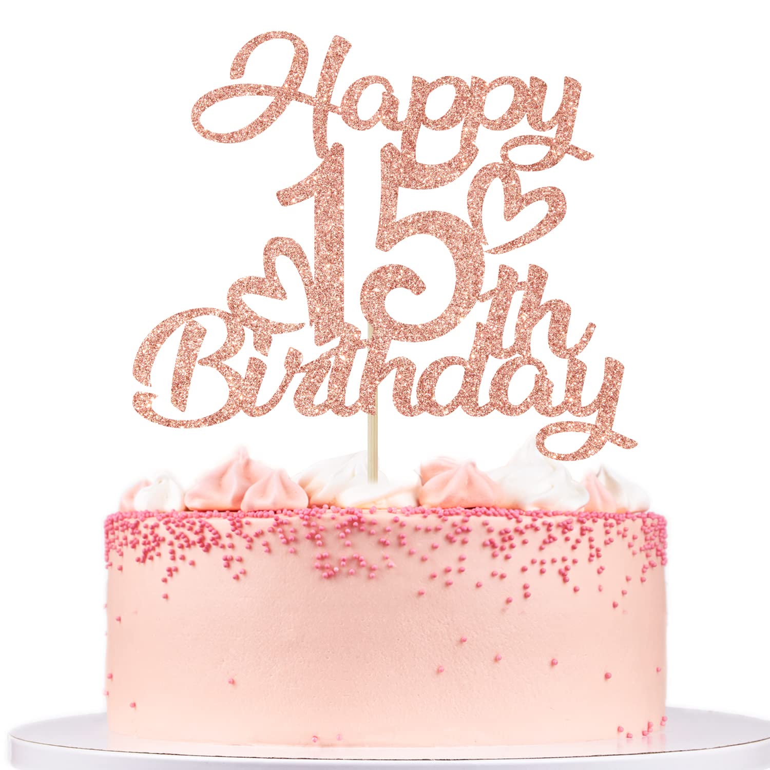 Unoggsor Rose Gold Glitter Happy 15Th Birthday Cake Topper - Hello 15, Cheers To 15 Years, 15 & Fabulous, 15Th Birthday/Annivers