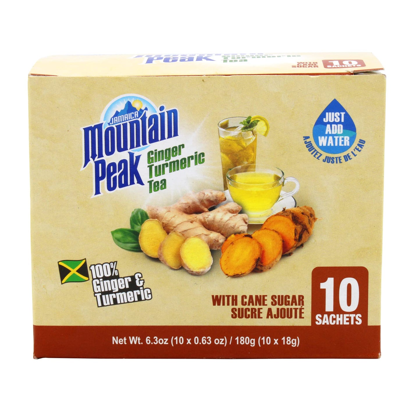 Jamaica Mountain Peak Ginger Turmeric Tea, With Sugar, 6.3 Ounce