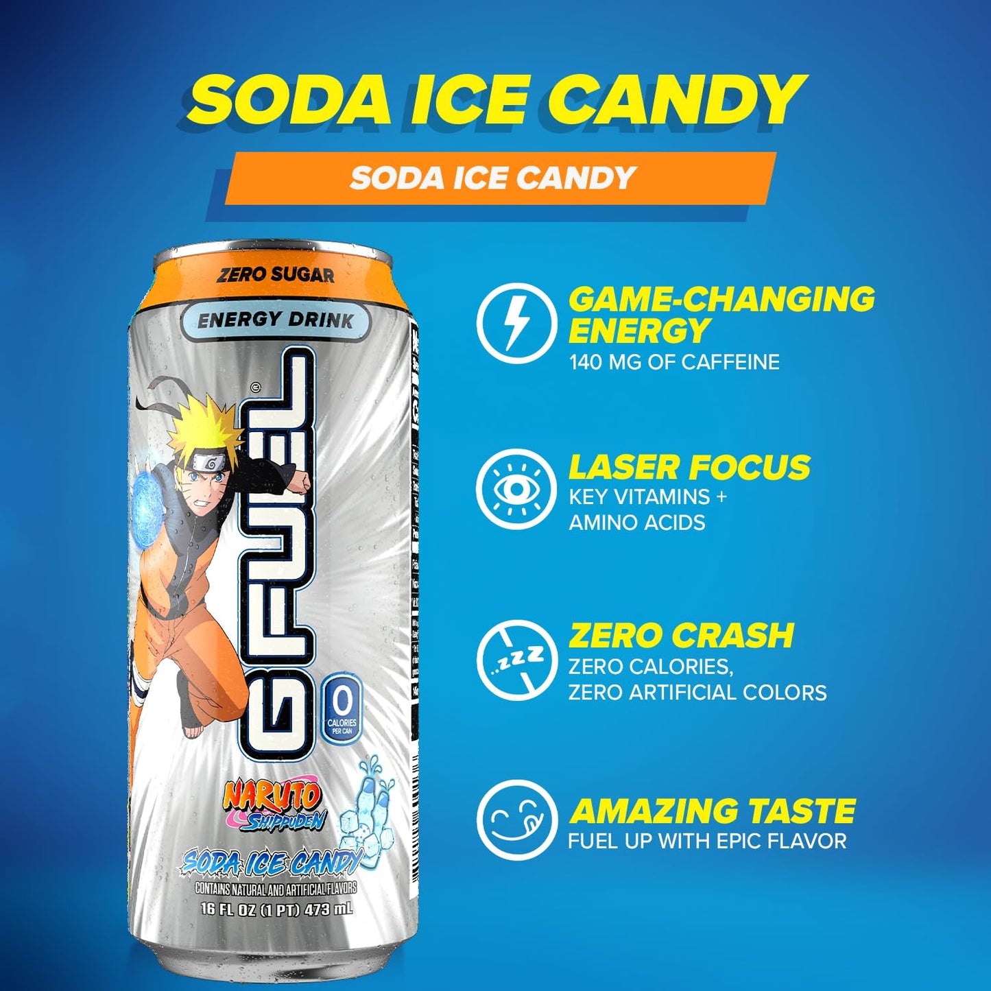G Fuel Energy Drink Lemon Lime Slushie, Sugar Free, 140mg Caffeine, 16 oz Cans, 12-Pack